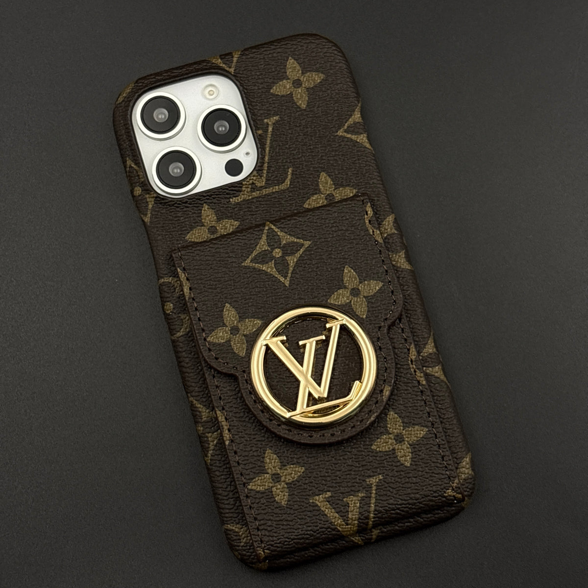 Luxury Fashion Brand Monogram Cardholder Wallet Case with Mirror for iPhone 16 Series