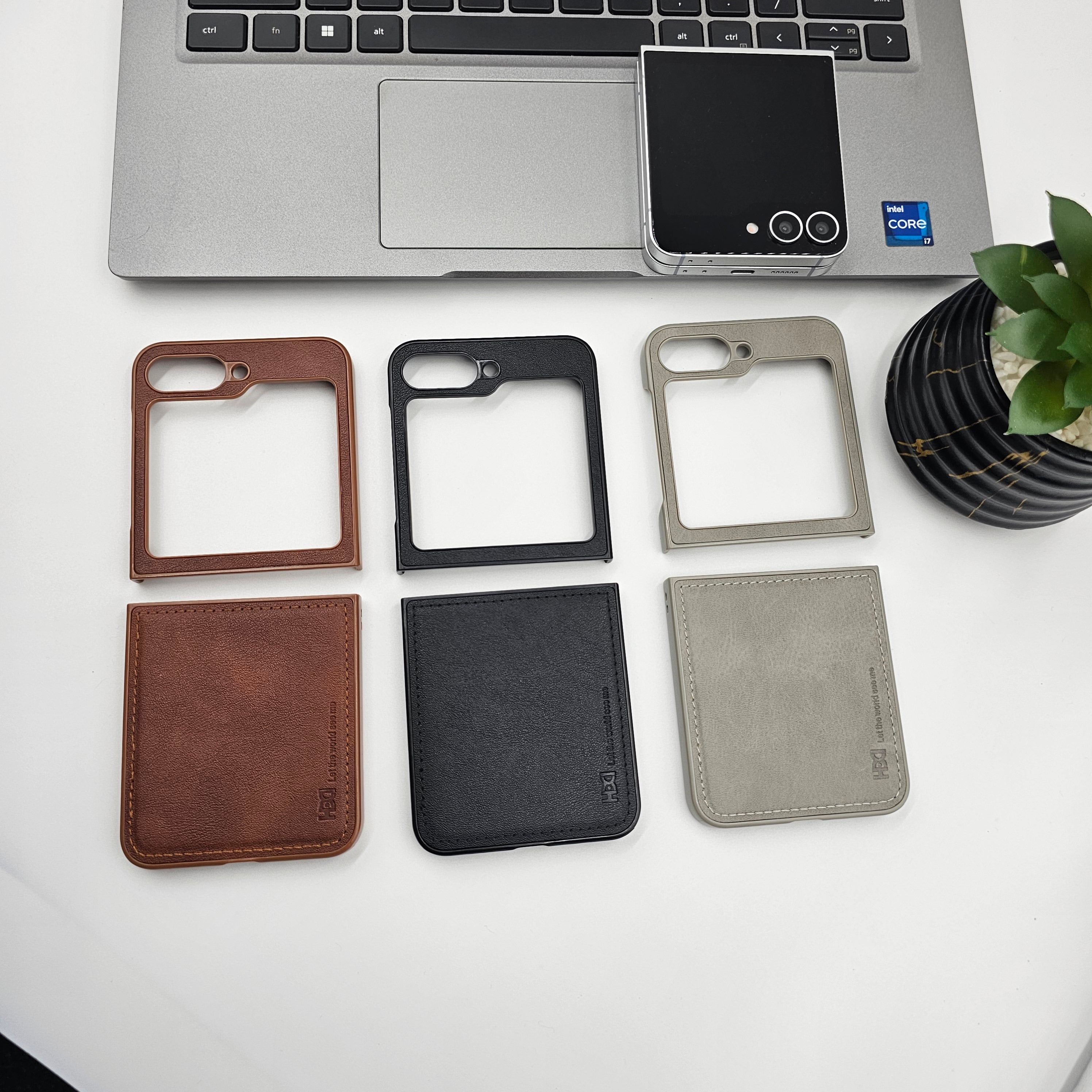 Premium PU Leather Stitch Phone Case for Samsung Galaxy Z Flip 6 | Velvet Inner Lining | Microfiber Protection