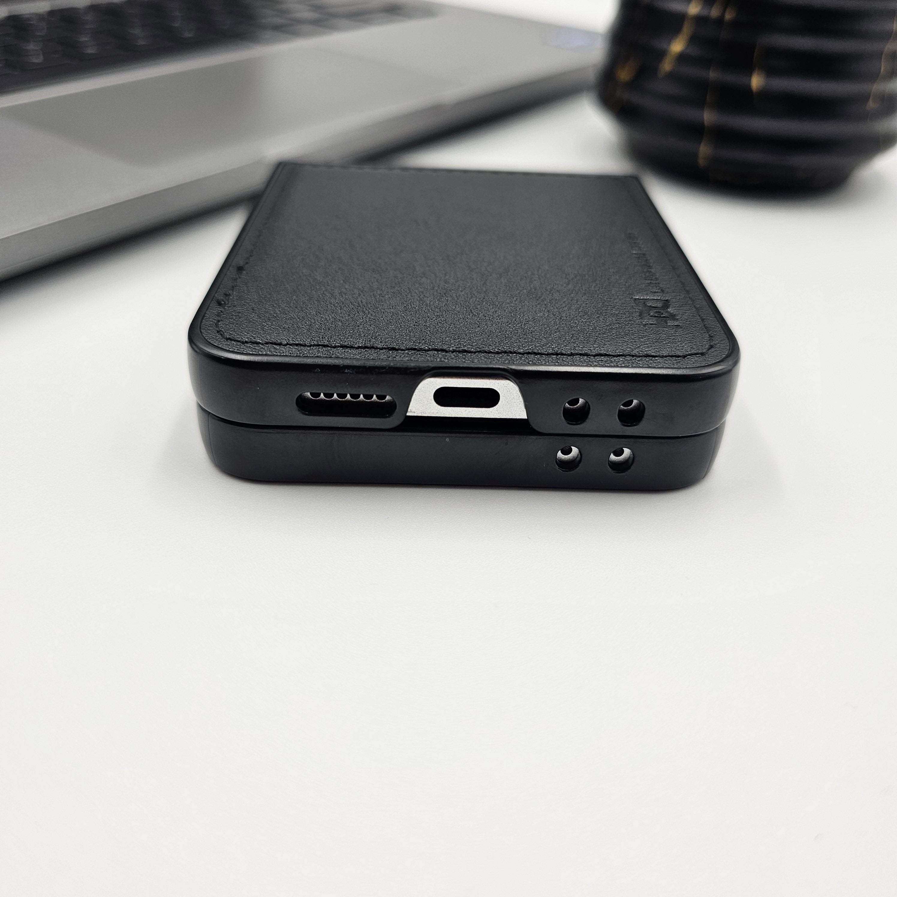 Premium PU Leather Stitch Phone Case for Samsung Galaxy Z Flip 6 | Velvet Inner Lining | Microfiber Protection