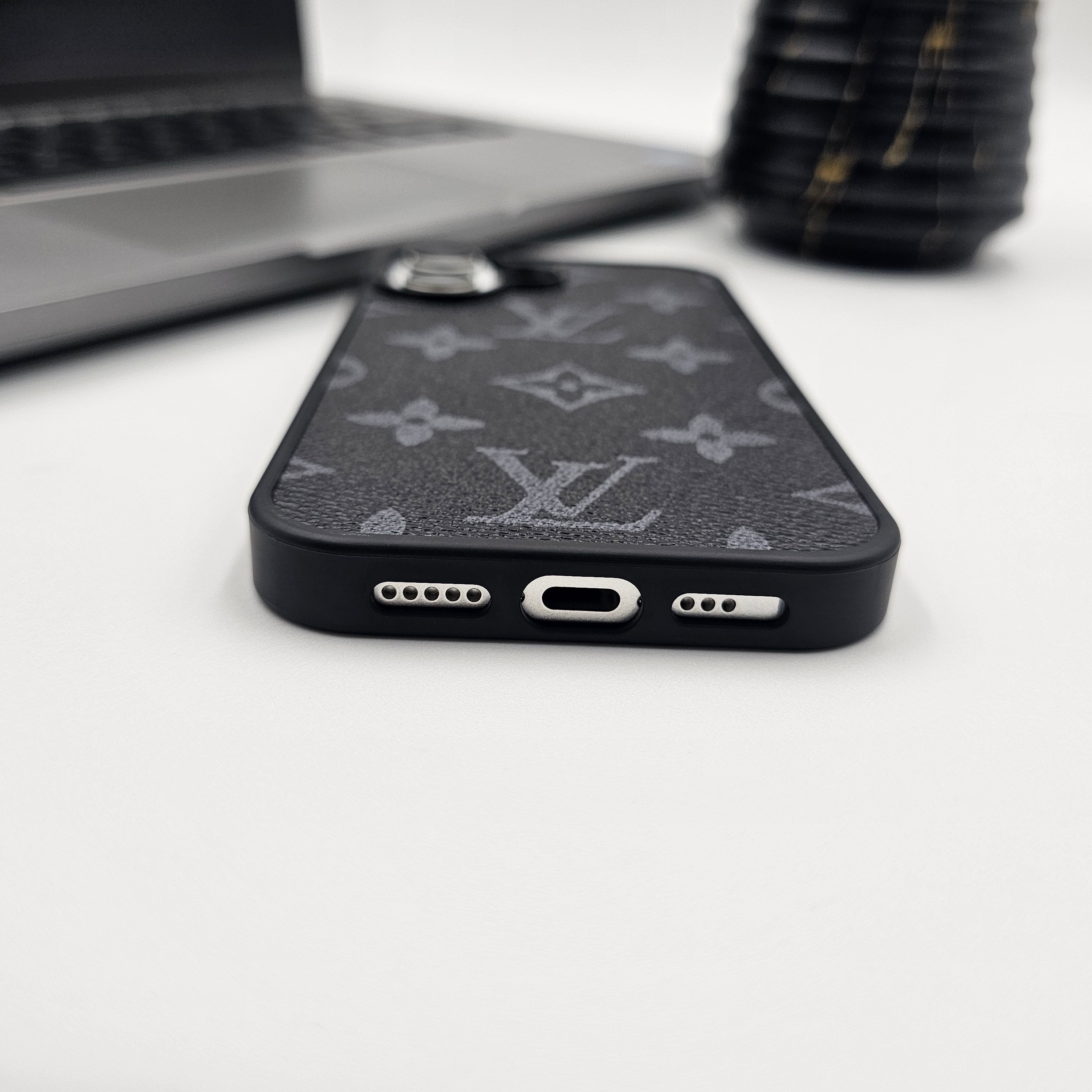 iPhone Series Luxury Brand PU Leather Phone Case Black