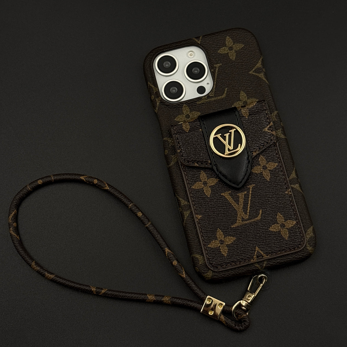 Luxury Fashion Brand Monogram Cardholder Case for iPhone 16 Series with Detachable Sling