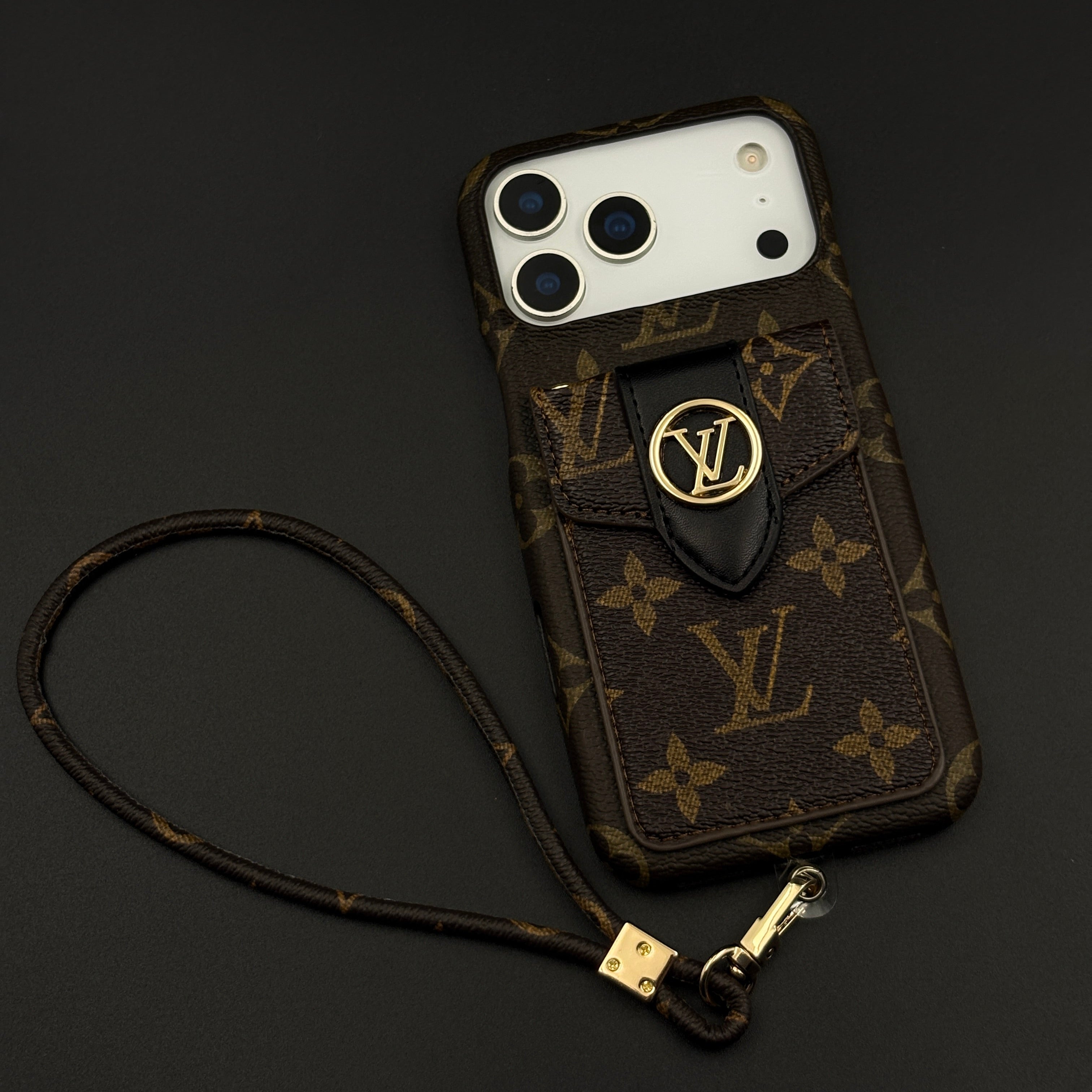 Luxury Fashion Brand Monogram Cardholder Case for iPhone 17 Series with Detachable Sling Strap