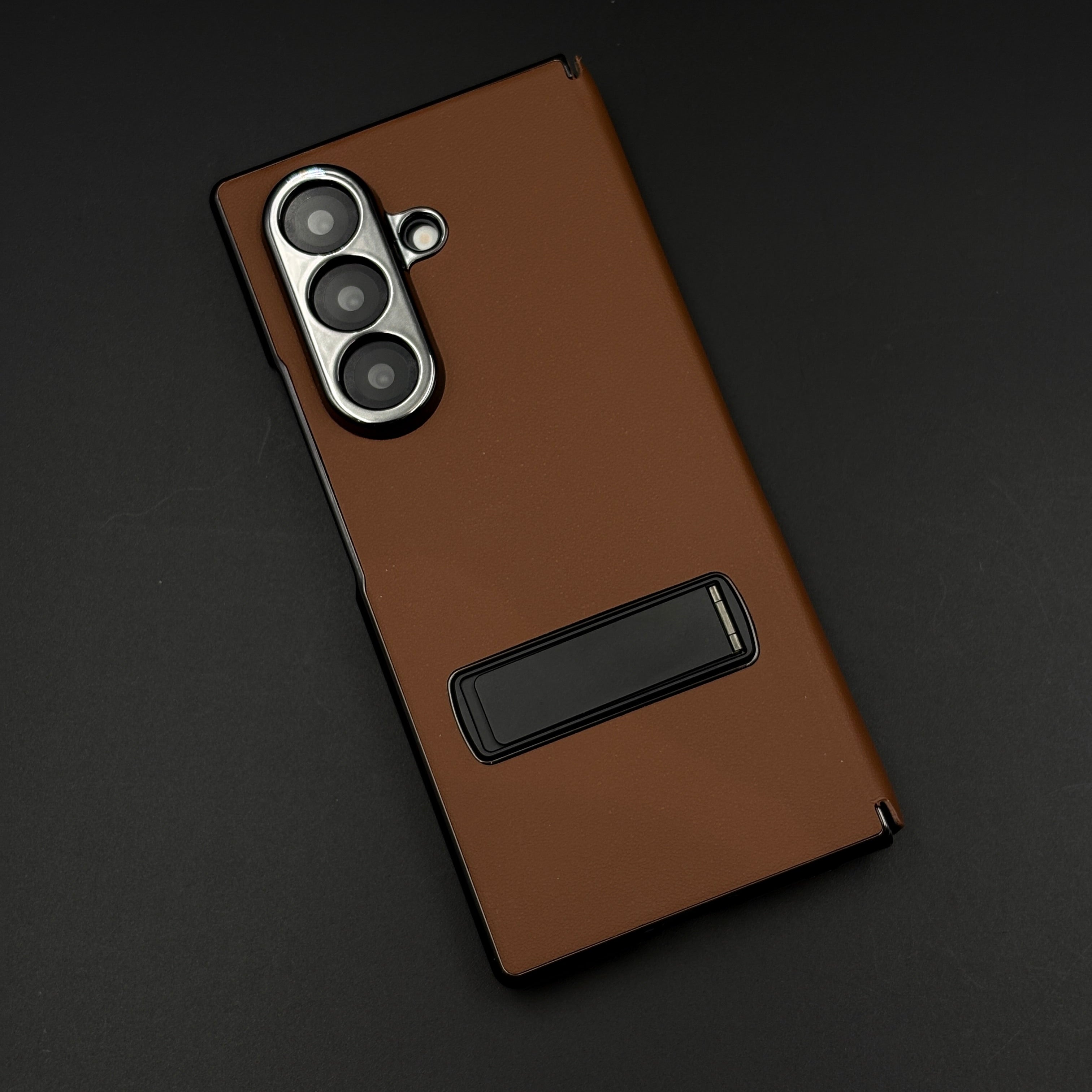 Leather Case with Flip Cover for Samsung Galaxy Z Fold 7 | Robust Metal Kickstand | Elegant Touch