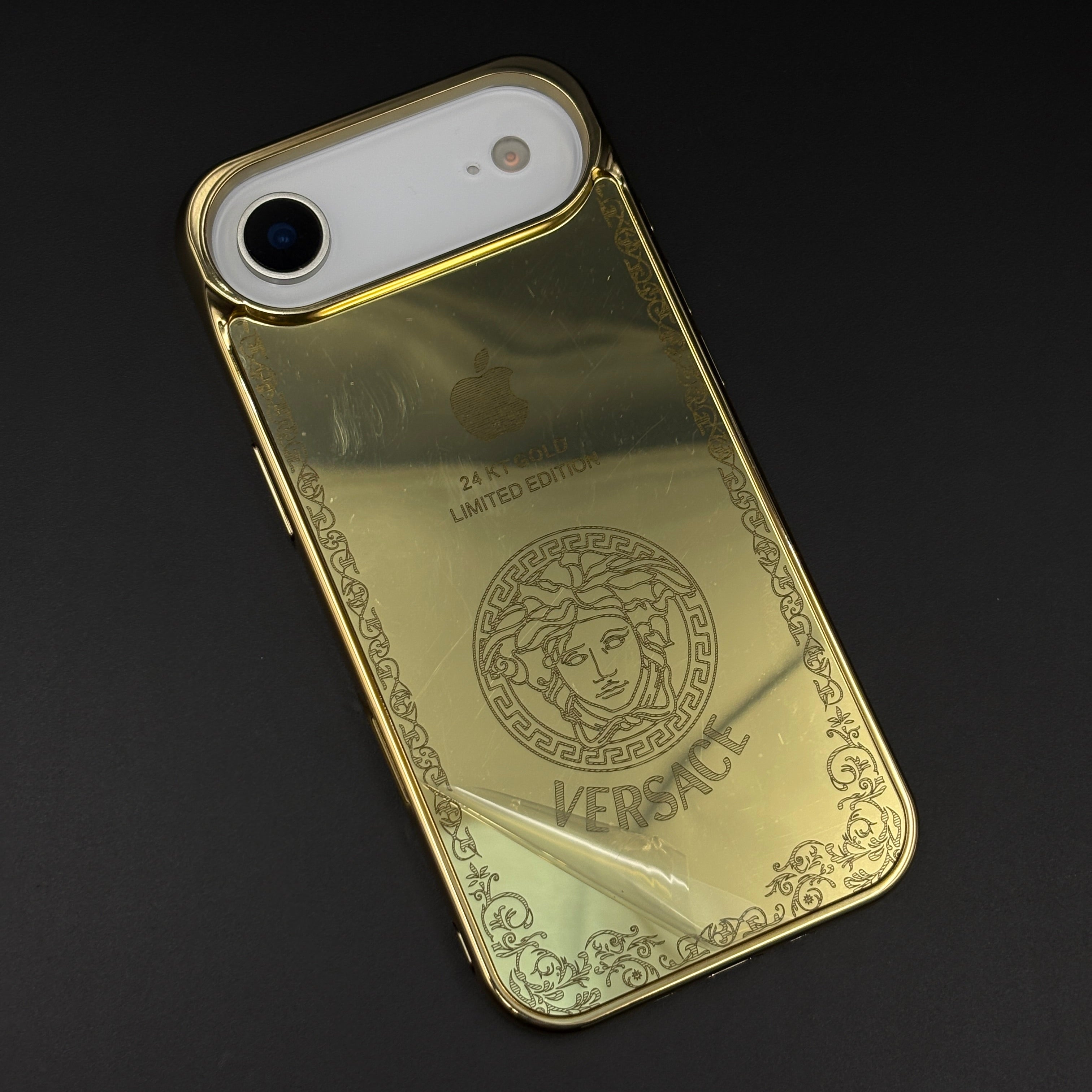 Handcrafted 24K Gold Plated Branded VS Logo Mobile Case Cover for iPhone 17 Air | Reflective Gold Finish