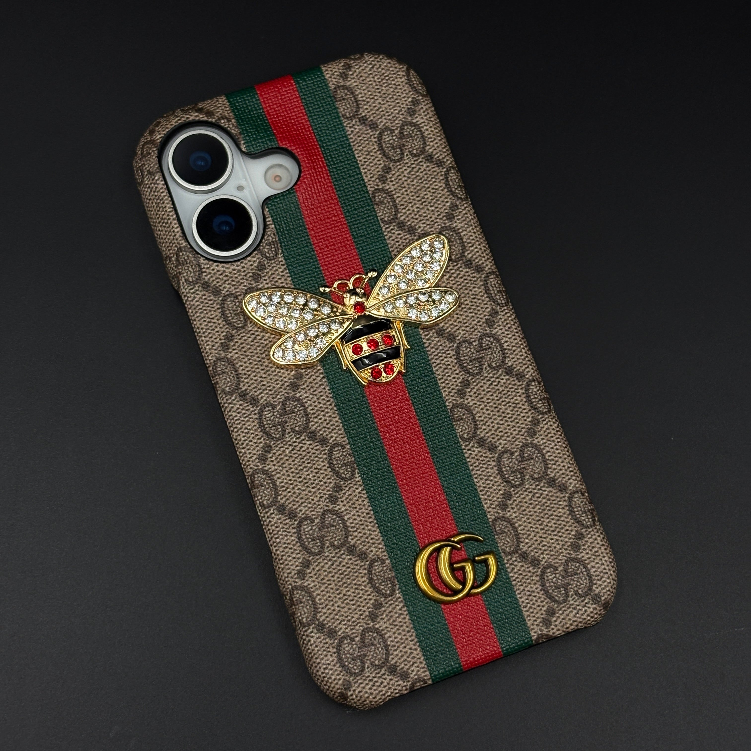 GG Bee Stripe Designer Case for iPhone 17 | Luxury Stripe Bee Pattern Cover