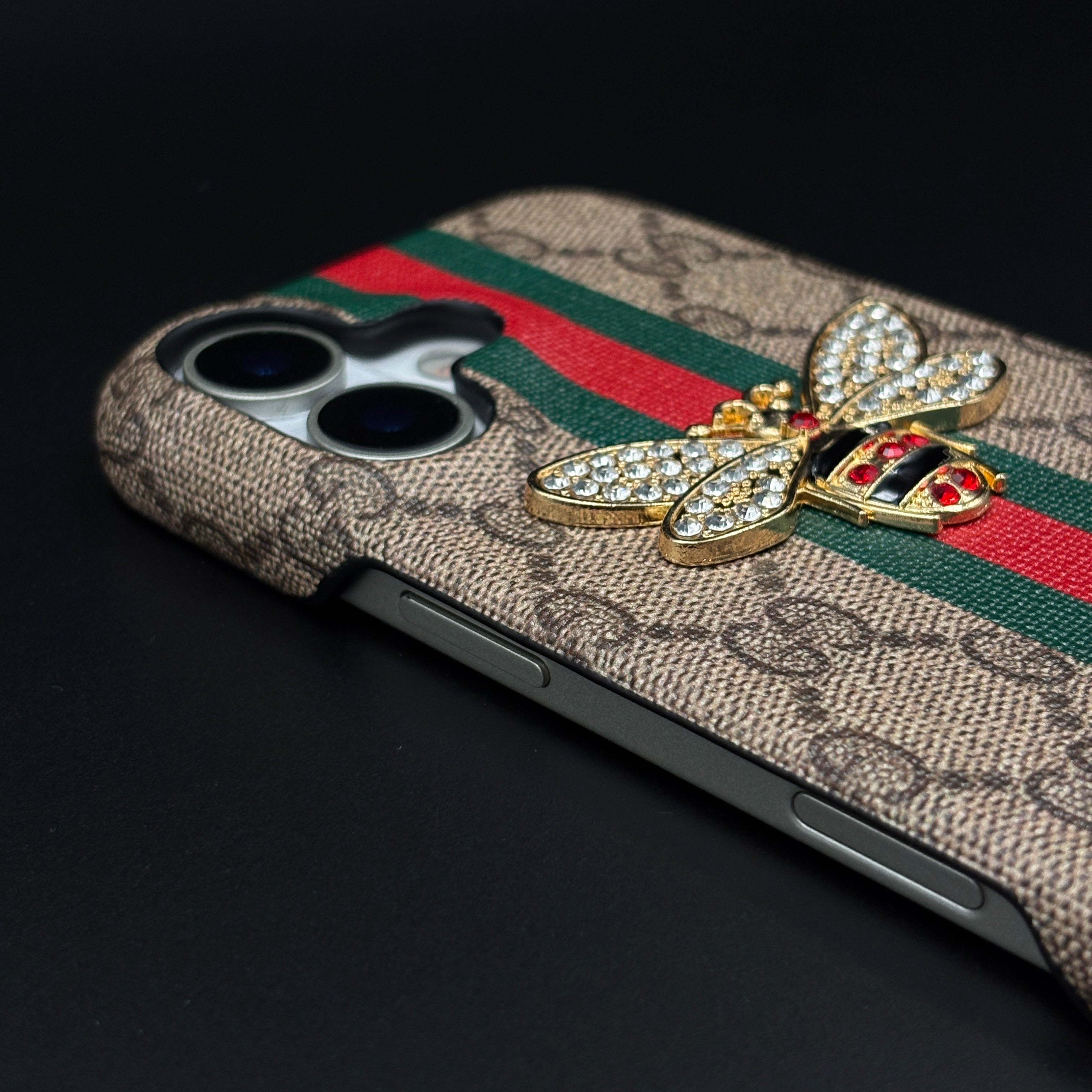 GG Bee Stripe Designer Case for iPhone 17 | Luxury Stripe Bee Pattern Cover