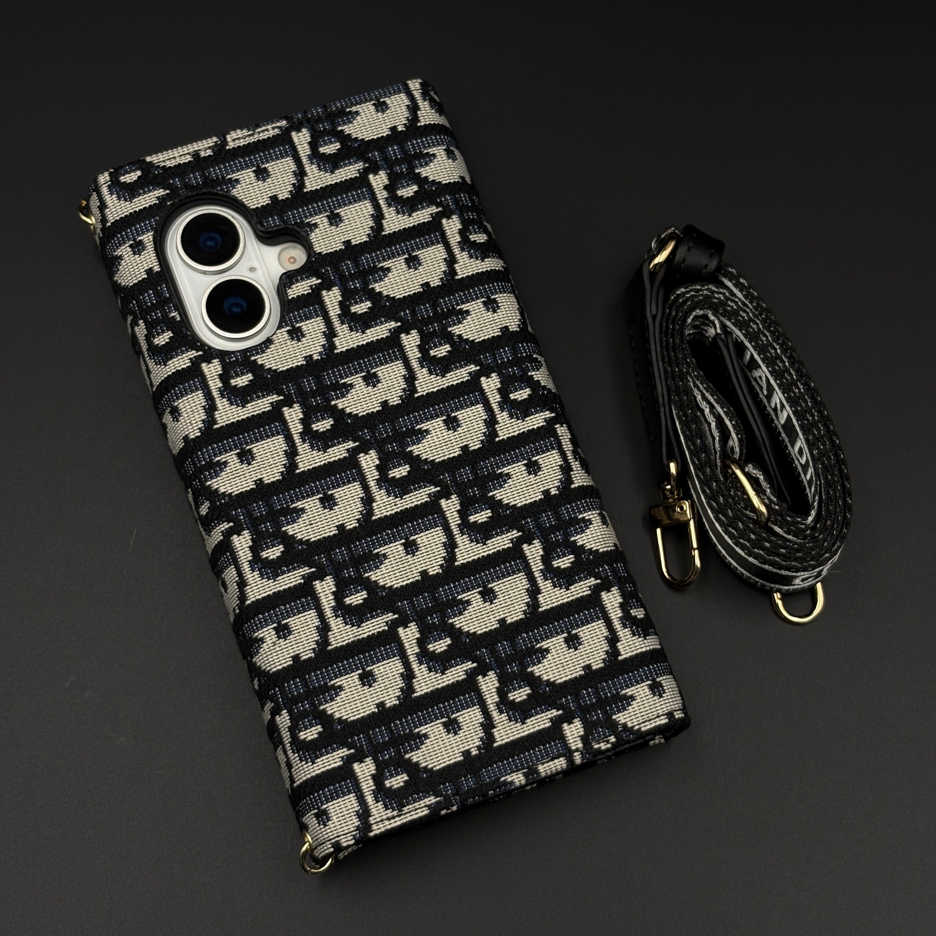 Luxury Embroidery CD Cardholder Case with Crossbody Sling for iPhone 17