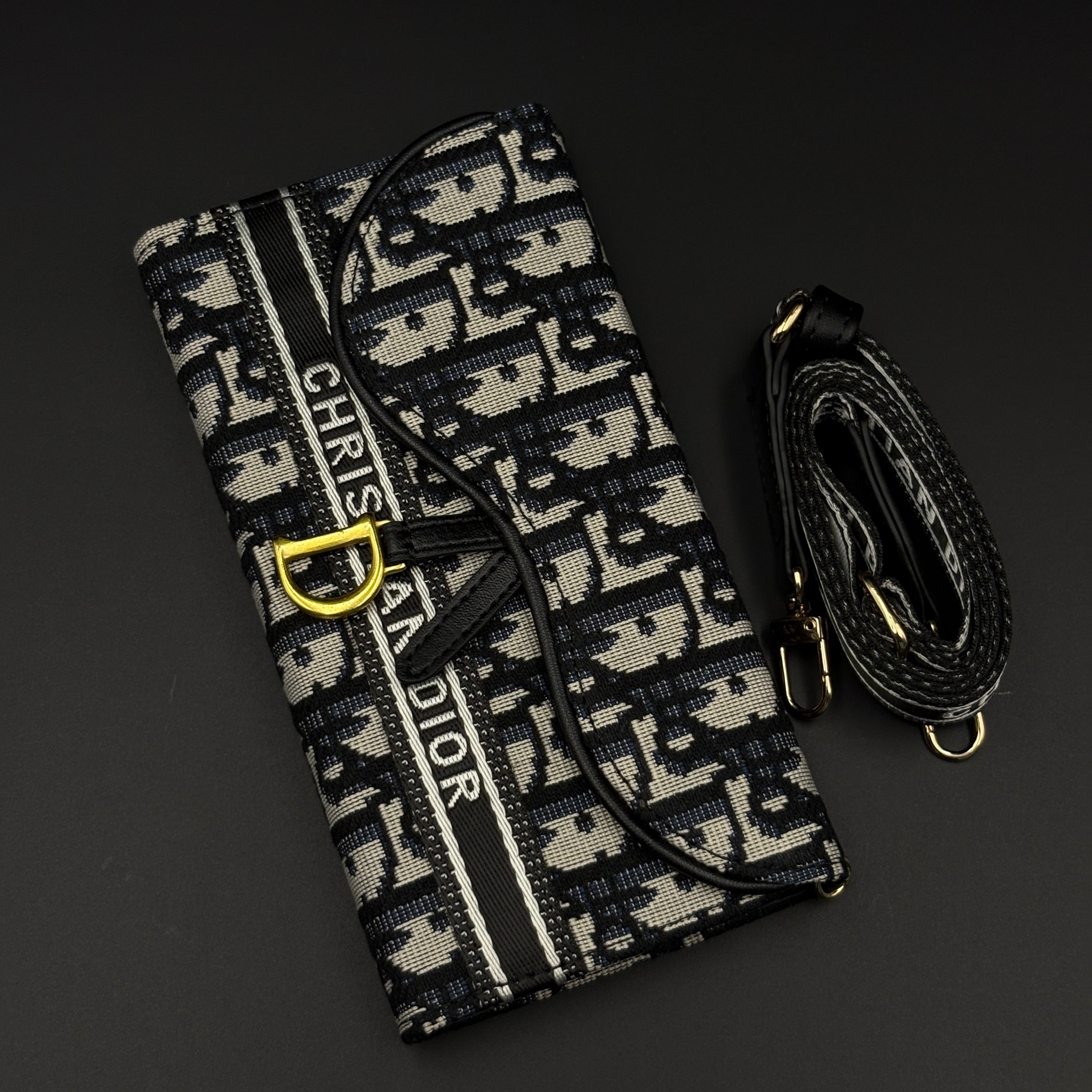 Luxury Embroidery CD Cardholder Case with Crossbody Sling for iPhone 17