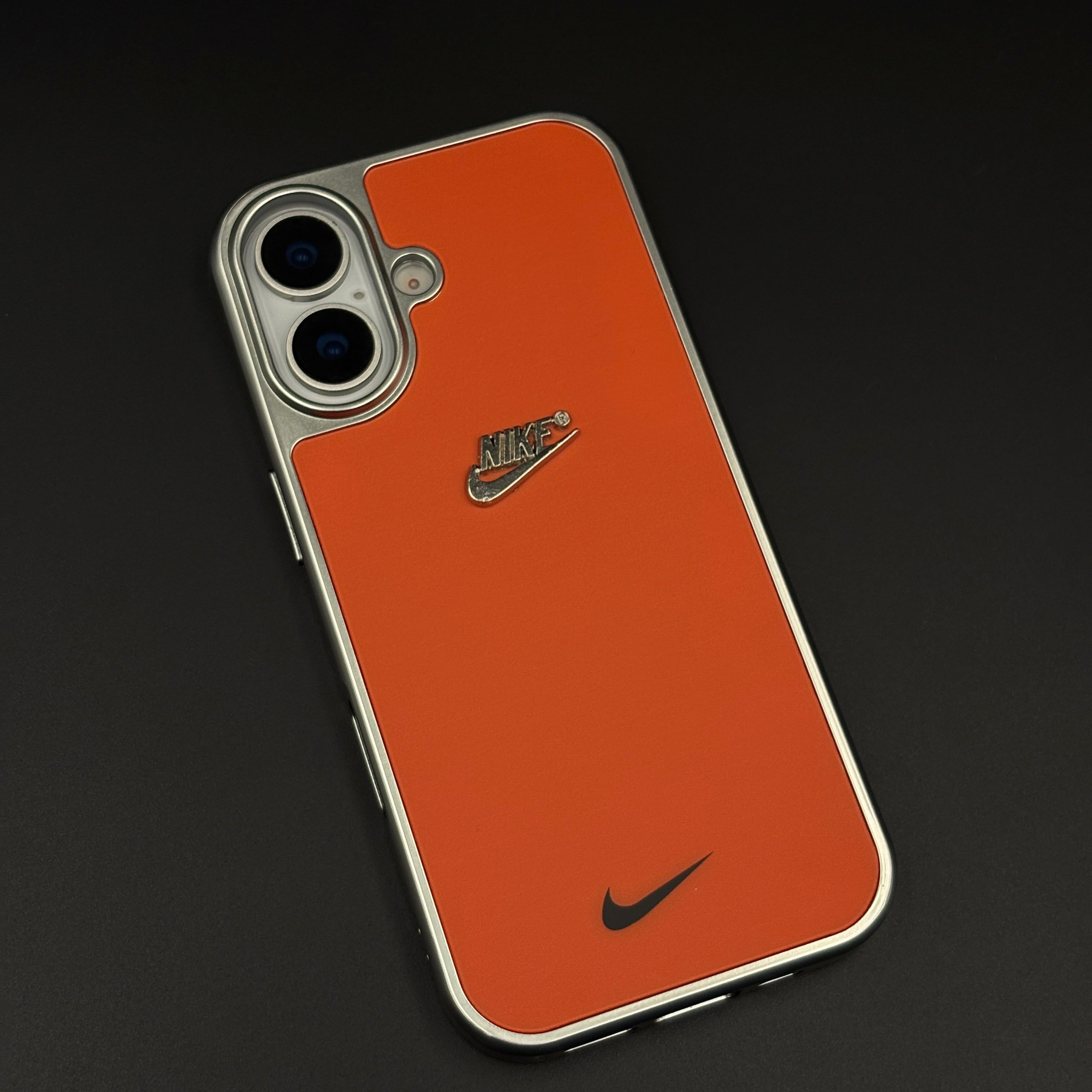 Premium Sports Edition Shockproof Mobile Case Cover for iPhone 16 | Athletic Orange Metal Frame Cover | Embossed Logo