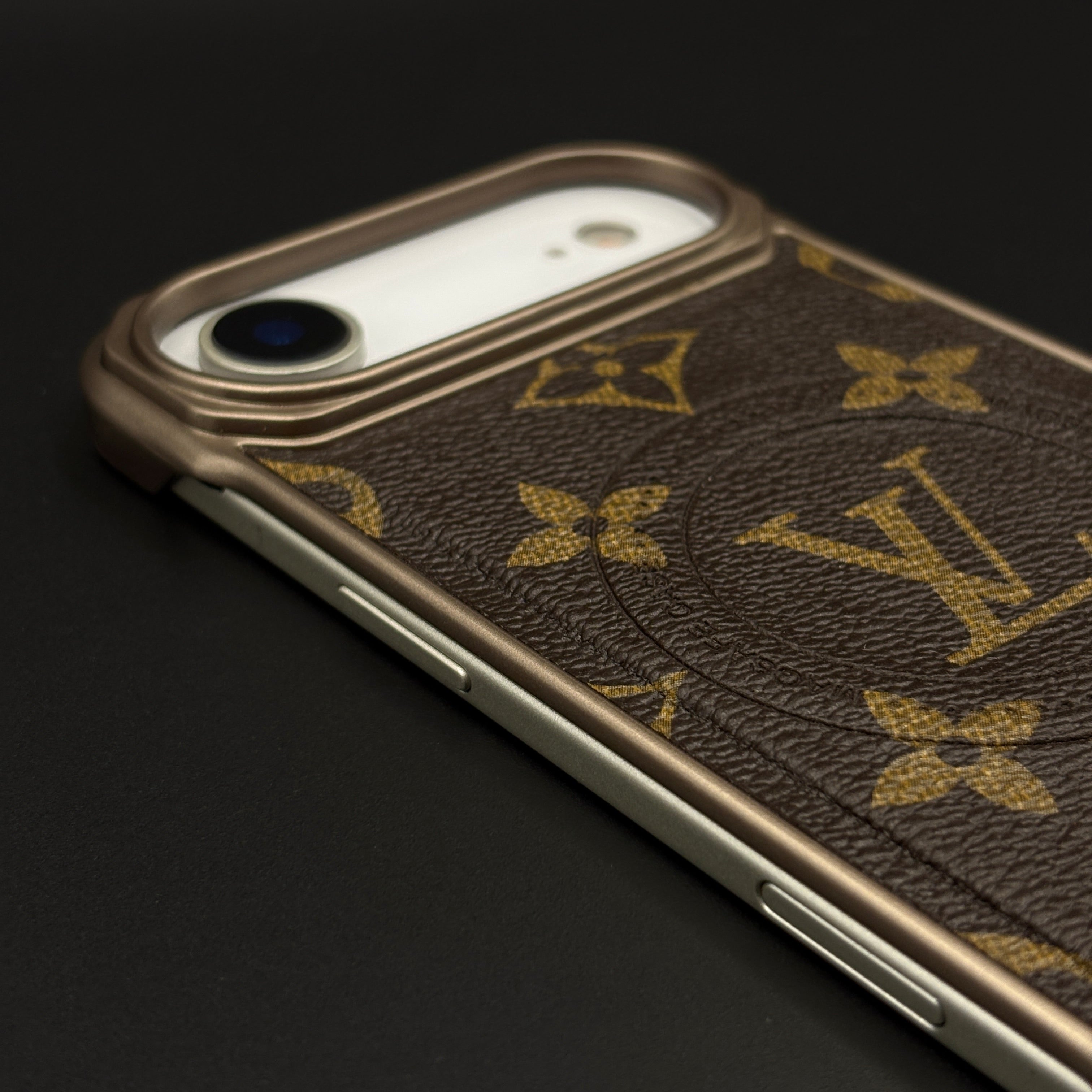 Luxury Branded Leather Fabric Mobile Case for iPhone 17 Air | Premium Brown Textured Leather | MagSafe Compatible