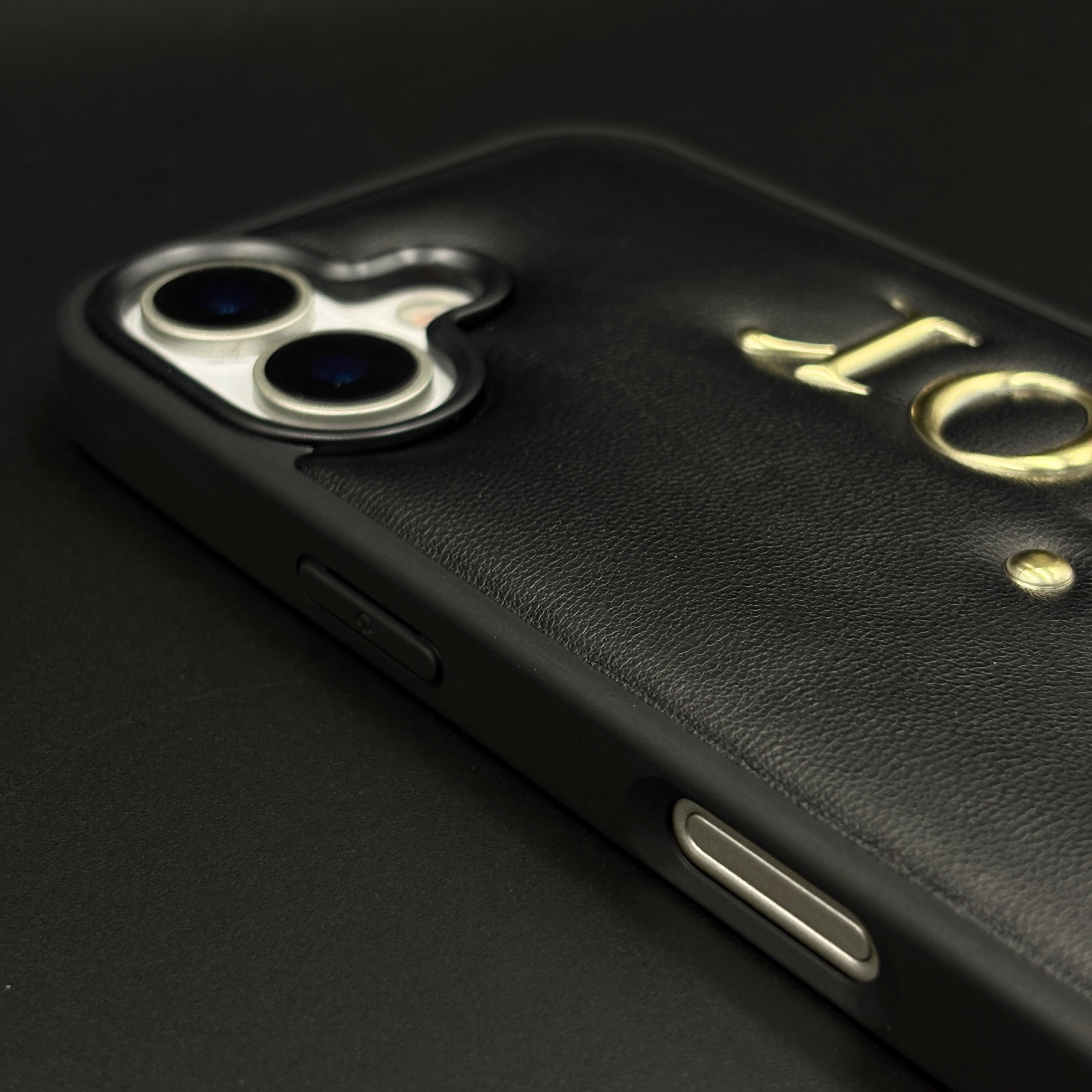 Gold Logo Embossed Puffer Mobile Case for iPhone 17 | Premium Black Designer Cushion | Embossed Logo
