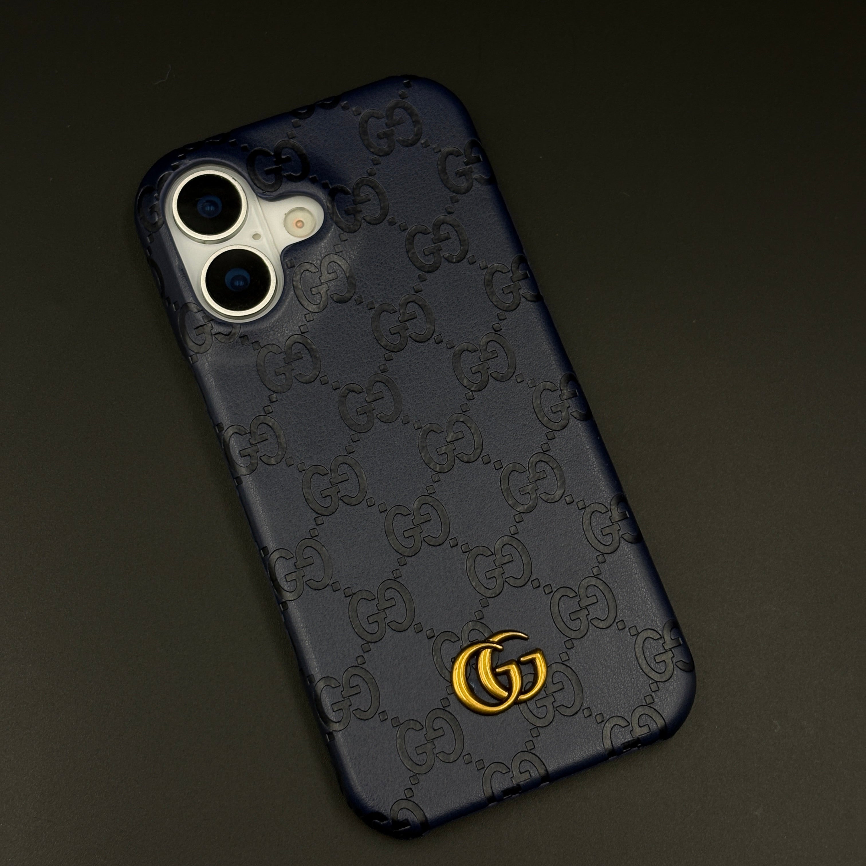 Luxury GG Monogram Leather Mobile Case Cover for iPhone 17 | Premium Embossed Monogram | Slim Fit