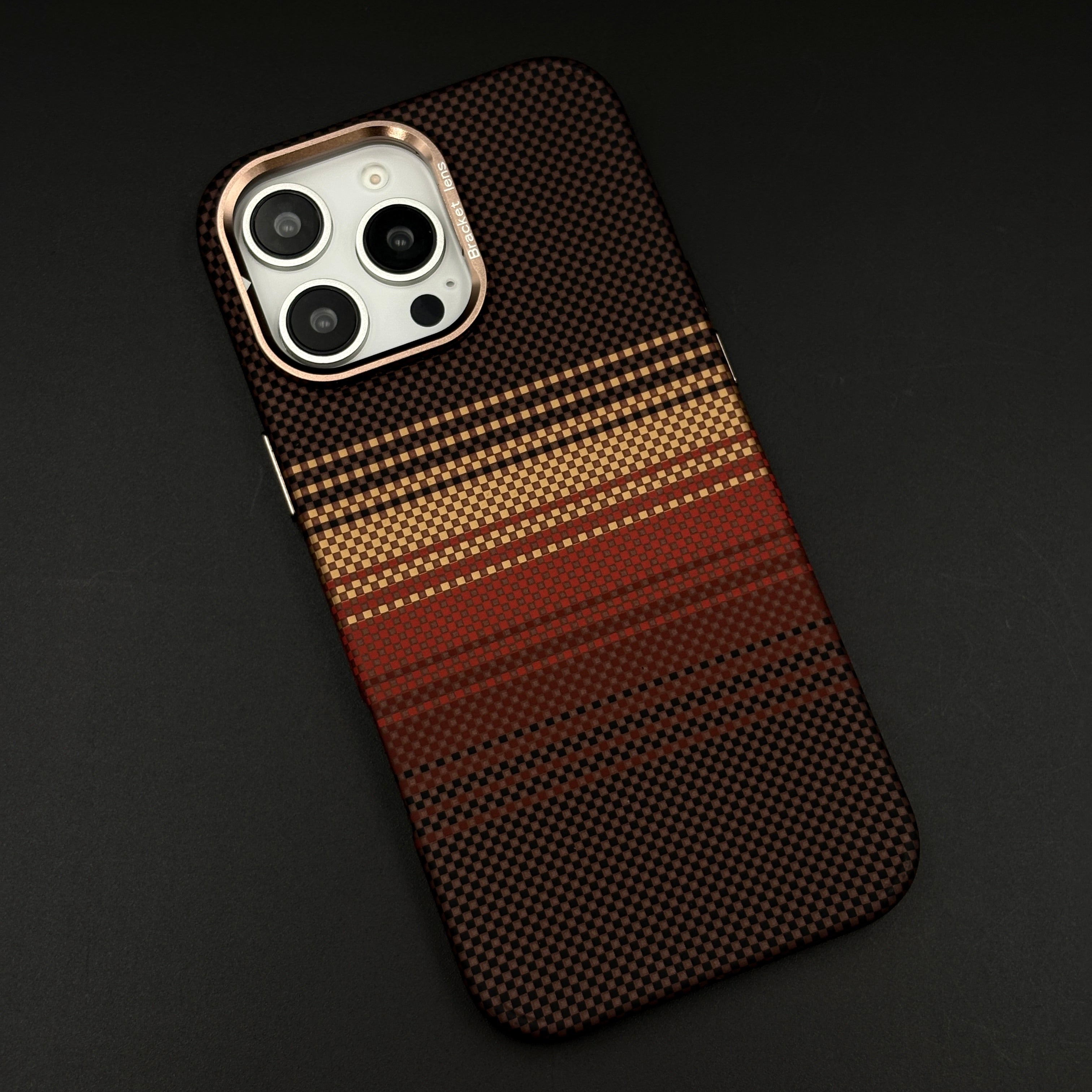 iPhone Brown Gradient Stripe Aramid Case with Camera Kickstand | Carbon Fibre Feel | Hidden MagSafe
