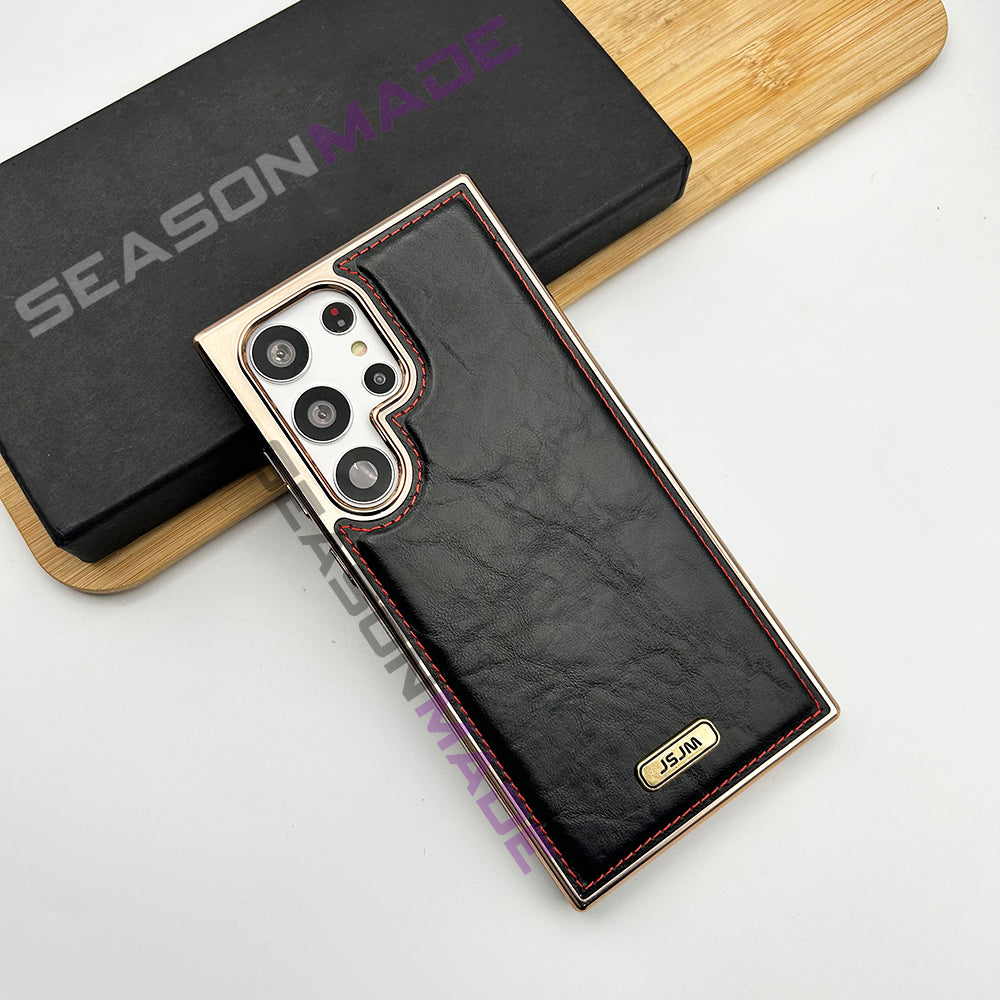 Samsung Galaxy S22 Ultra PU Leather Chrome Plated Case Cover