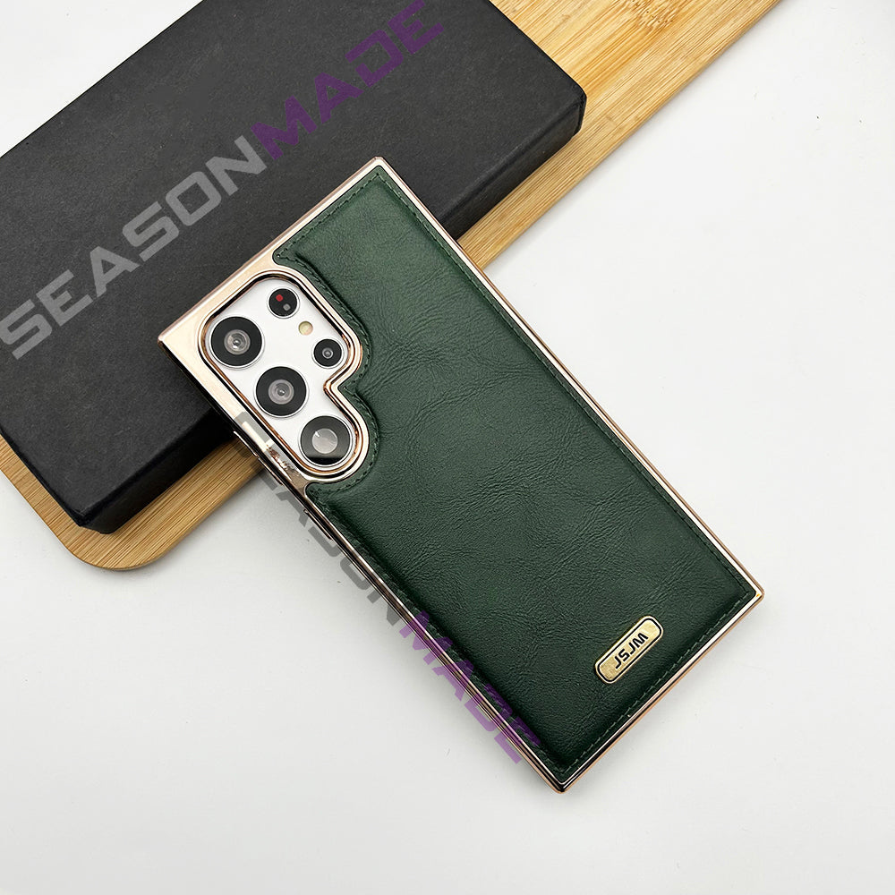 Samsung Galaxy S22 Ultra PU Leather Chrome Plated Case Cover