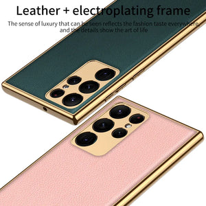 Samsung Galaxy S23 Ultra Luxury Chrome Plated Soft Silicone Leather Case Cover Clearance Sale