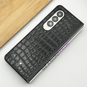 Samsung Galaxy Z Fold 4 Croc Pattern MB Logo PU Leather Case Cover