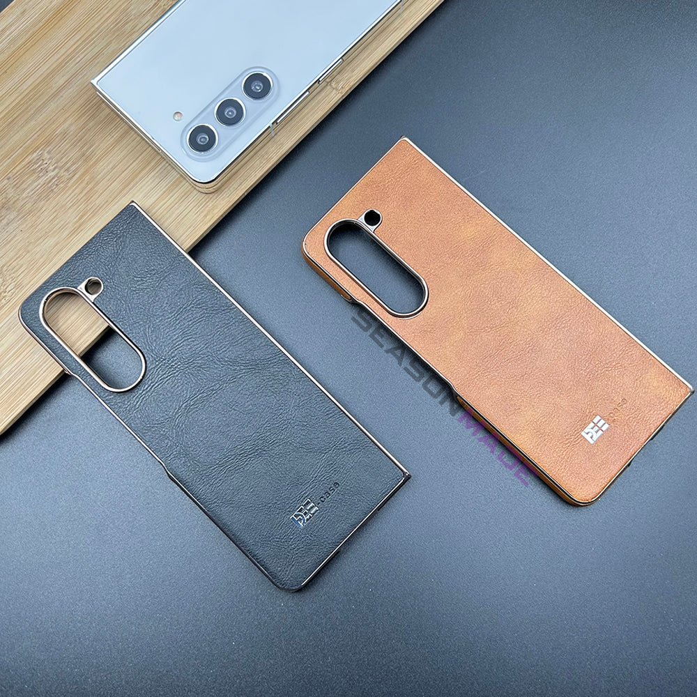 Samsung Galaxy Z Fold 5 PU Leather Chrome Plated Side Case Cover