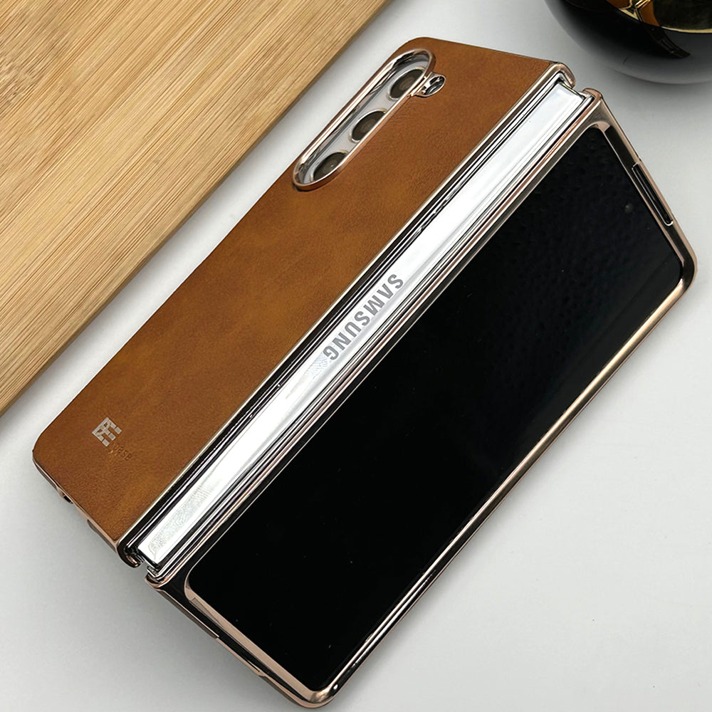 Samsung Galaxy Z Fold 5 PU Leather Chrome Plated Side Case Cover