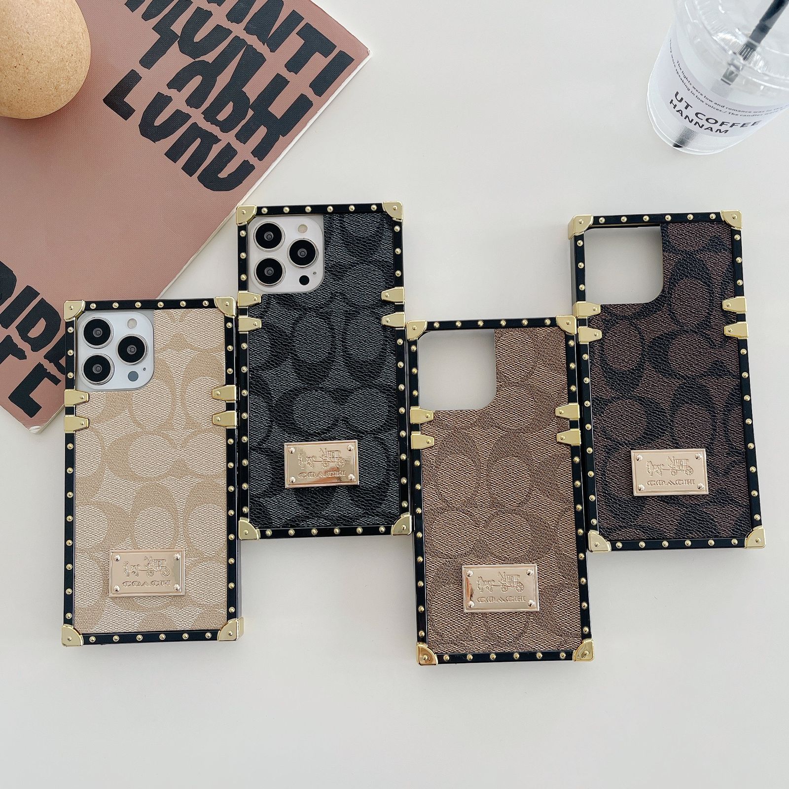 iPhone Luxury Branded C Letter Square Shaped Trunk Leather Case