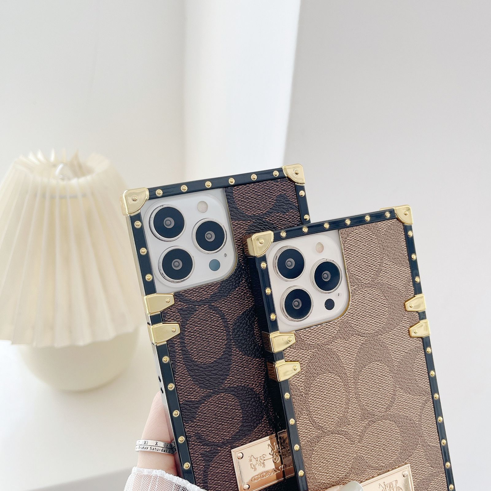 iPhone Luxury Branded C Letter Square Shaped Trunk Leather Case