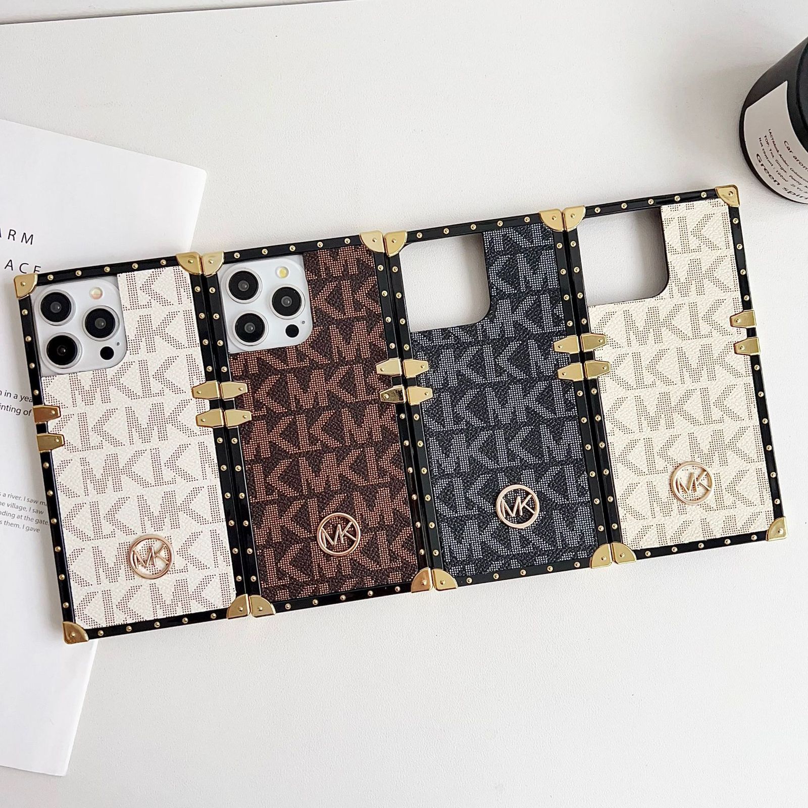 iPhone Luxury Branded MK Letter Square Shaped Trunk Leather Case