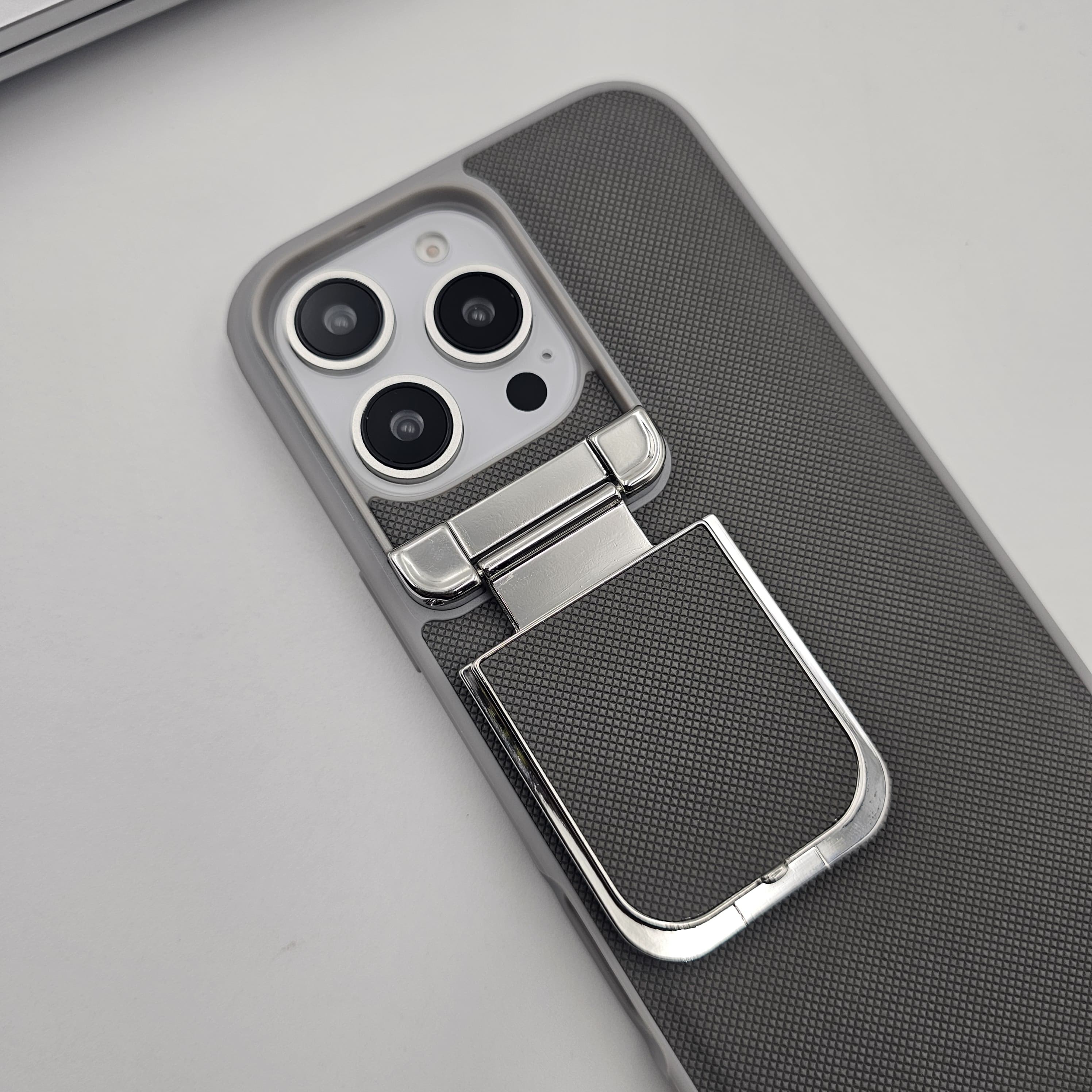 iPhone Dotted Feel Leather Foldable Stand Camera Protection Case Gray