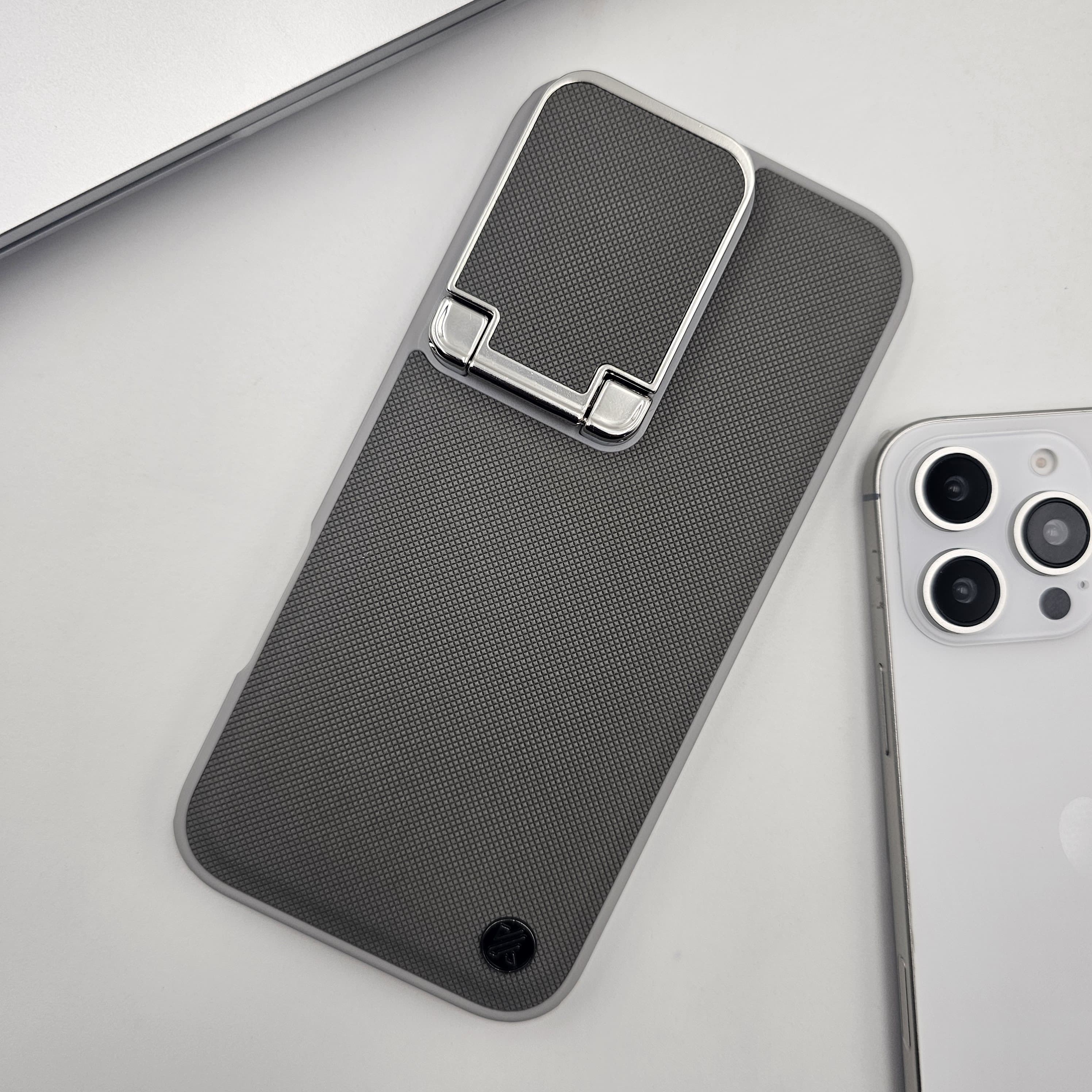 iPhone Dotted Feel Leather Foldable Stand Camera Protection Case Gray