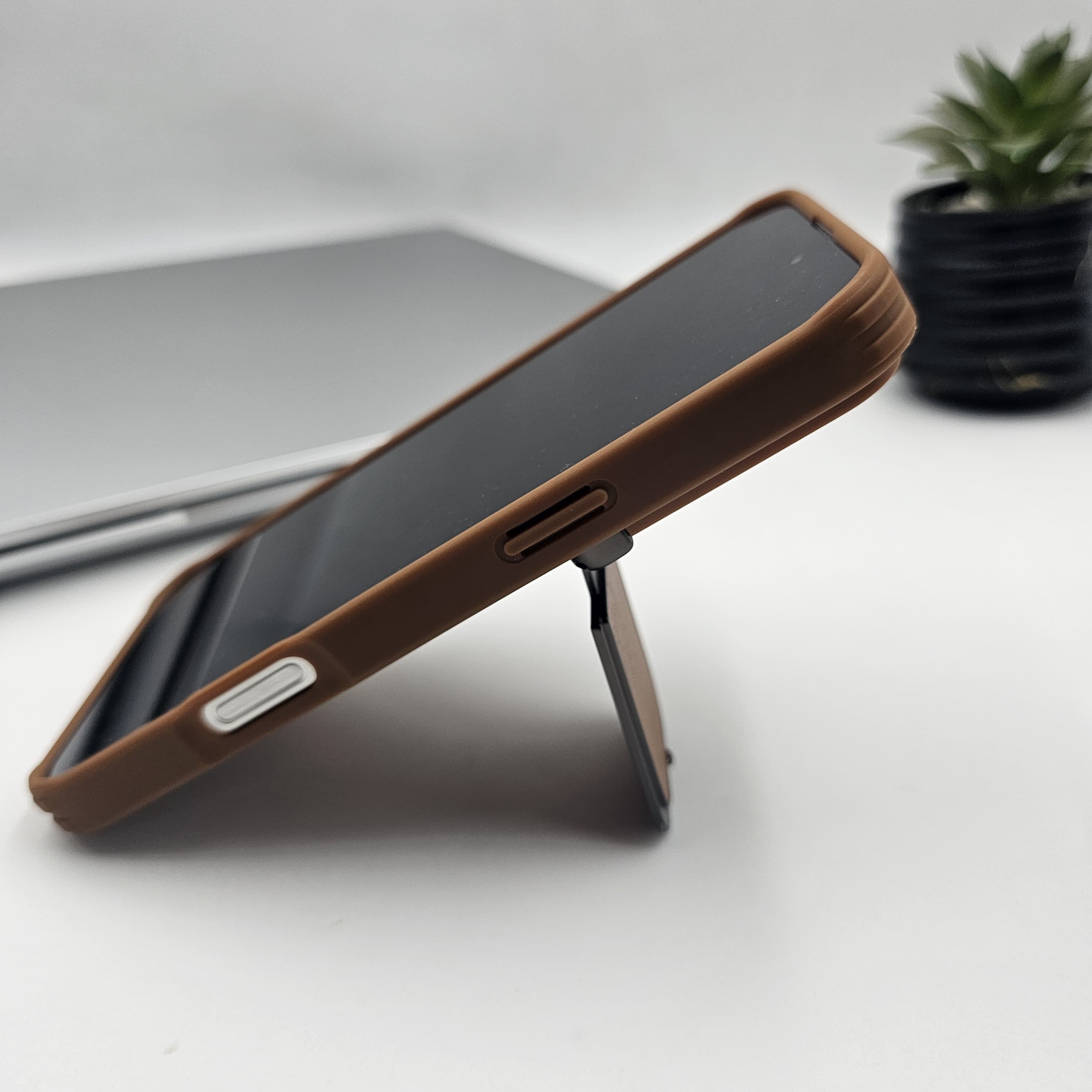 iPhone Leather Foldable Metal Stand Camera Protection Case Inside Micro-Fibre