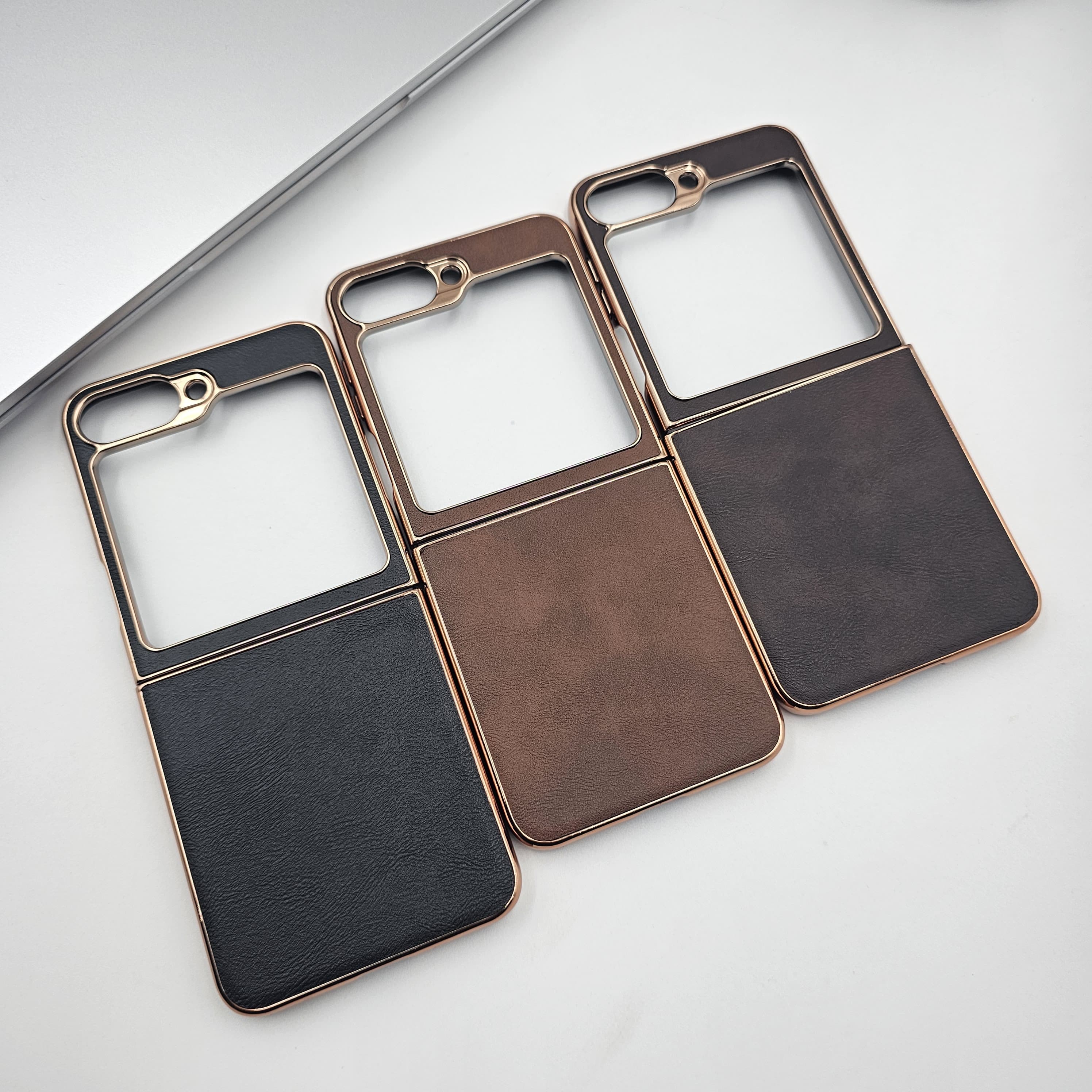 Samsung Galaxy Z Flip 5 Gold Electroplated Luxury Leather Case