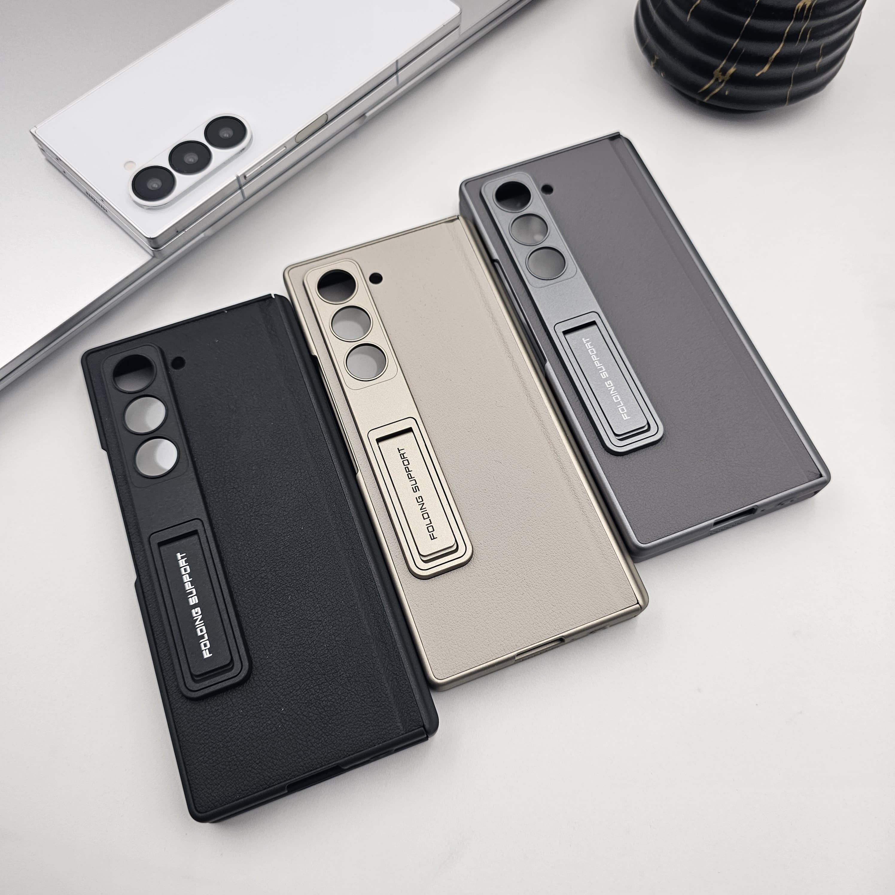 Samsung Galaxy Z Fold 6 PU Leather Kickstand Front Screen Protector Case