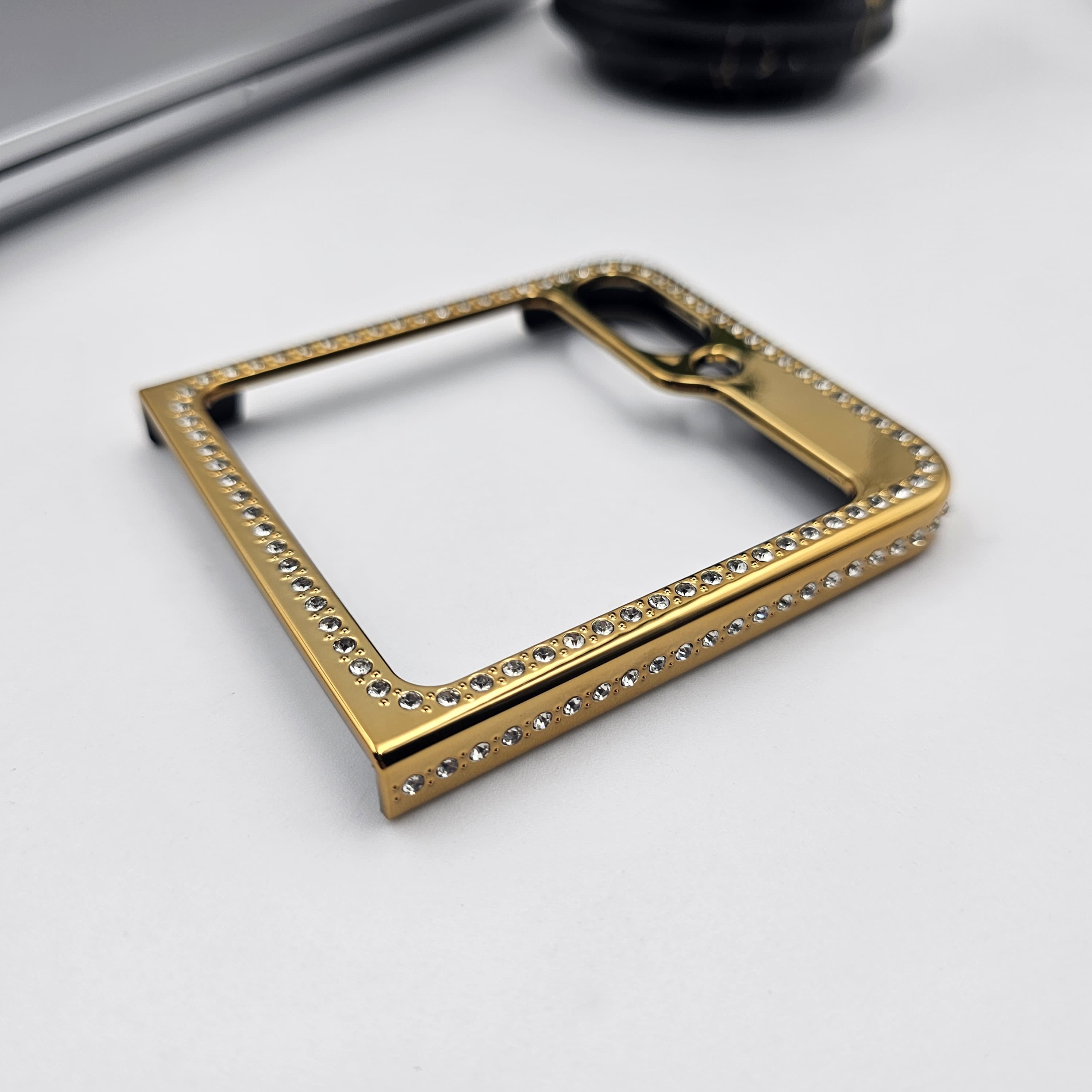 Luxury Leopard Print Case for Samsung Galaxy Z Flip 6 | Gold Plated with Side Diamonds | Designer Animal Print Cover