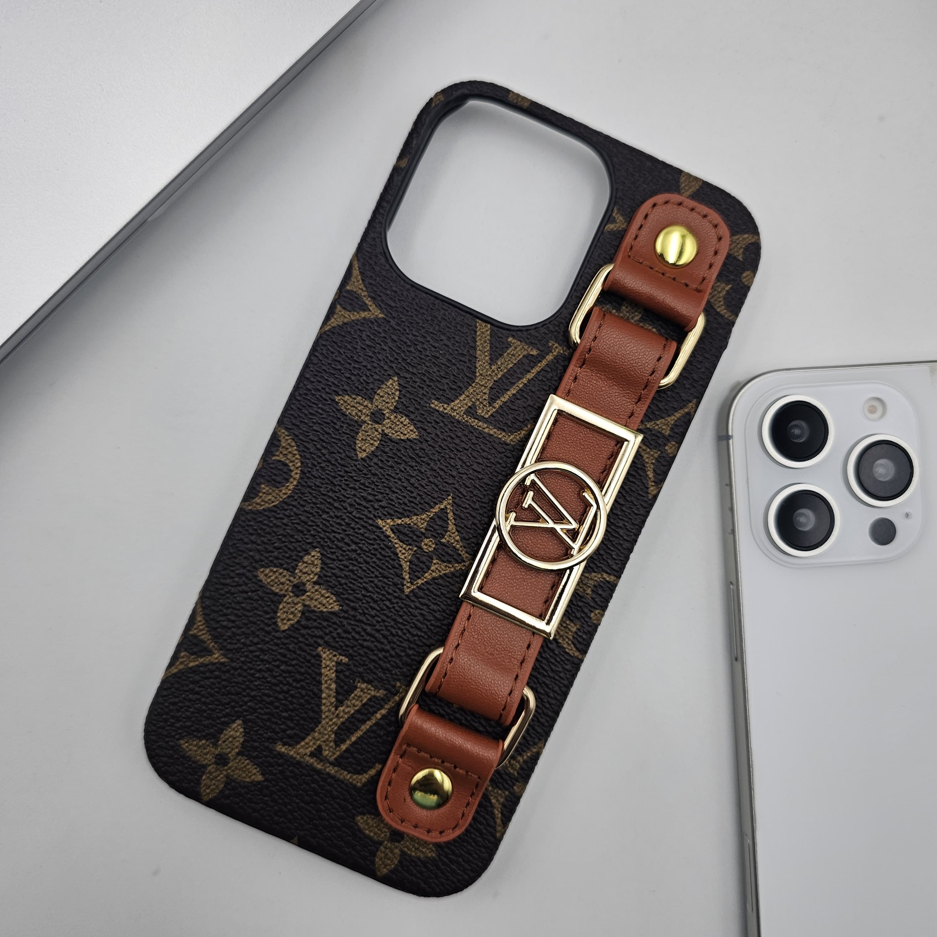 iPhone Luxury Brand PU Leather Strap Belt Case Cover Brown