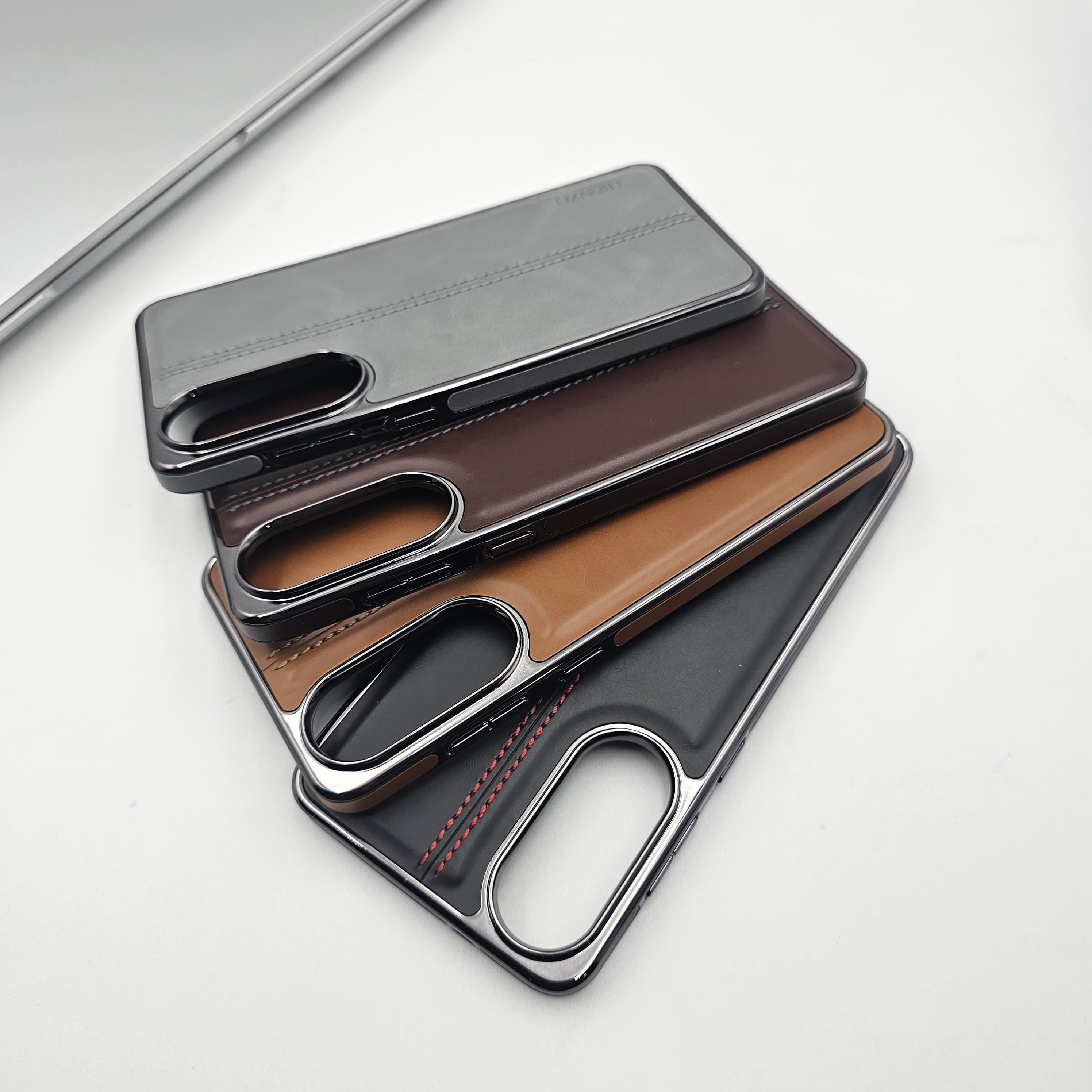 Samsung Galaxy S25 Edge Centre Stitched Leather Chrome Case