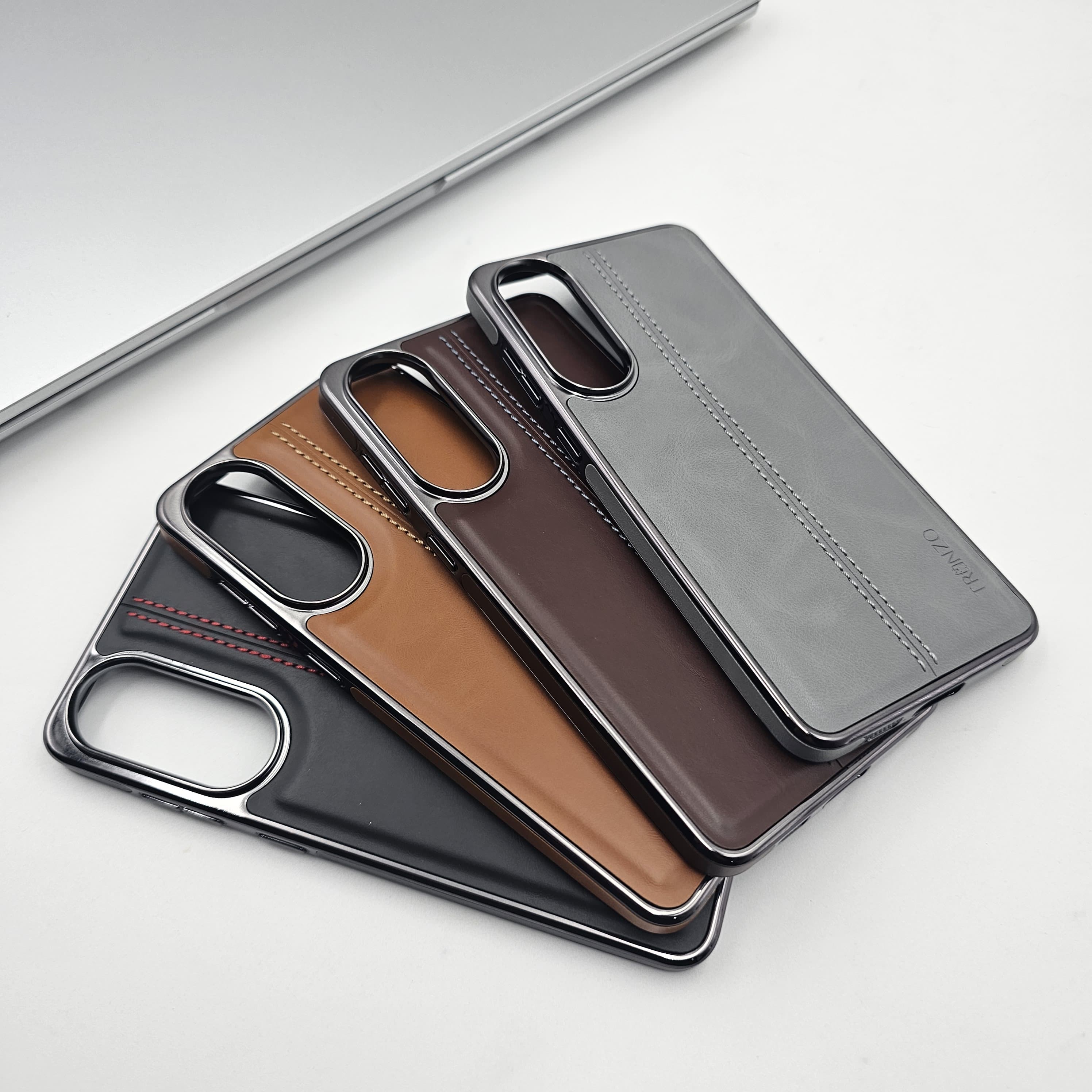 Samsung Galaxy S25 Edge Centre Stitched Leather Chrome Case