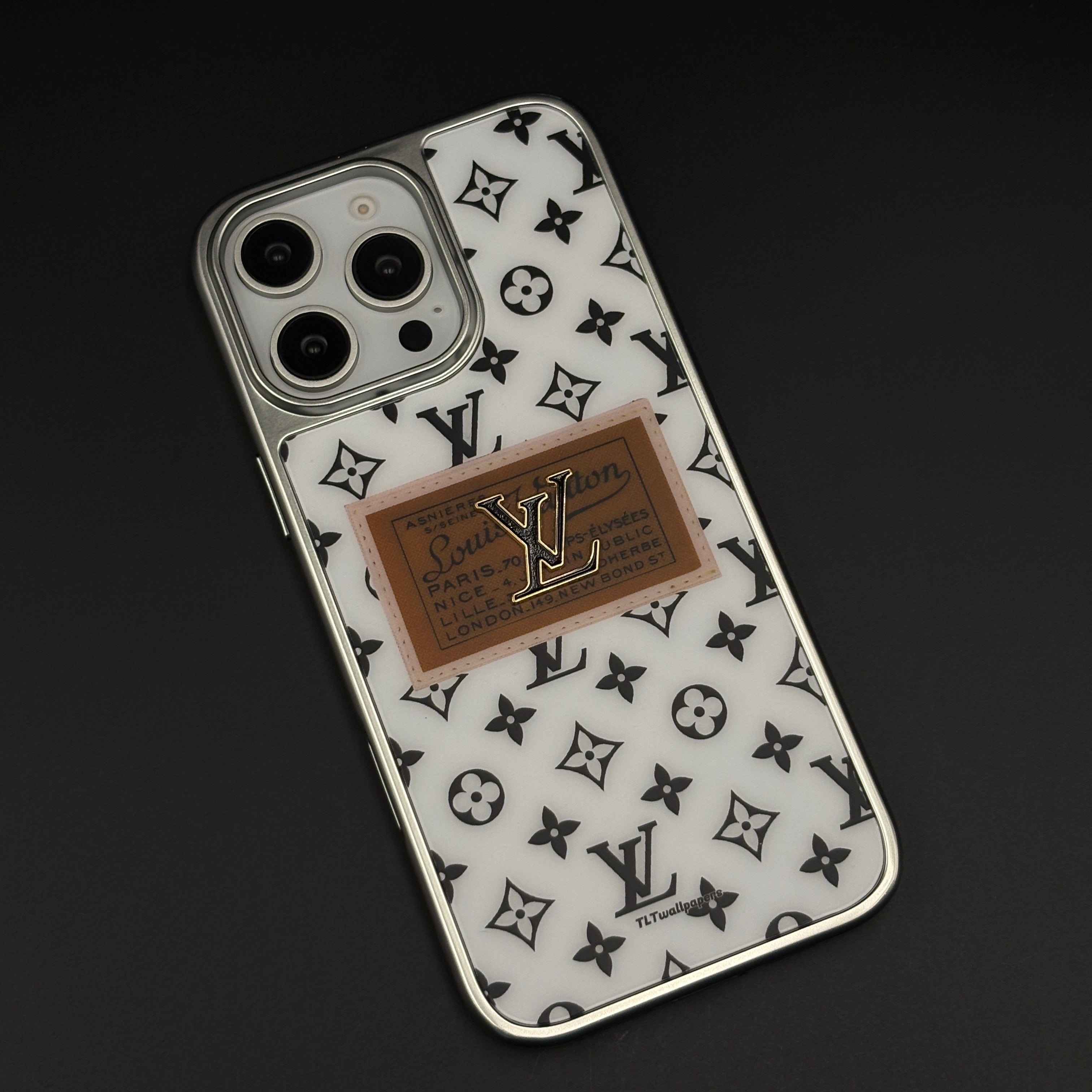 Luxury Fashion Brand Monogram Metal Style Frame Case Cover for iPhone