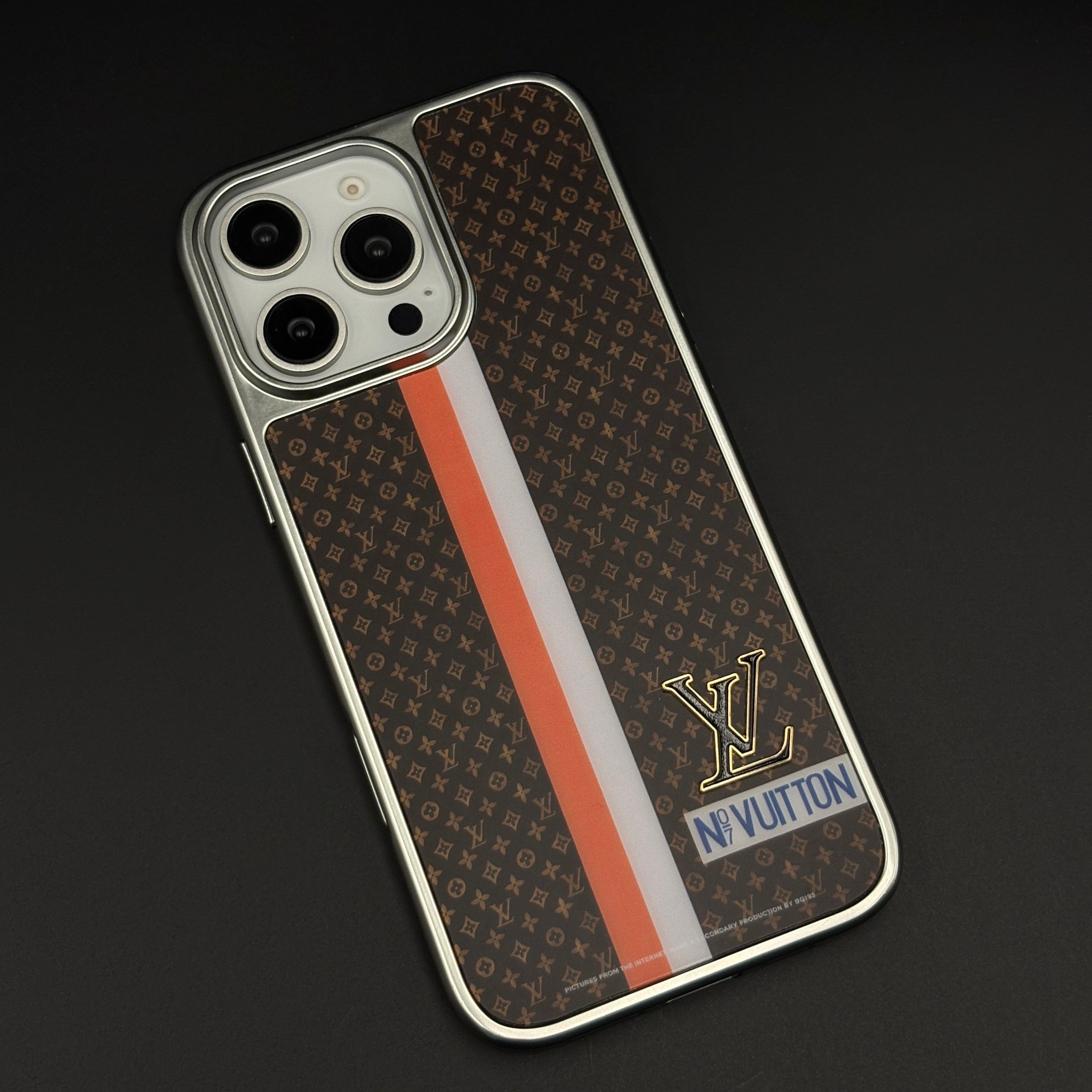 Luxury Fashion Stripe Monogram Metal Style Frame Case Cover for iPhone