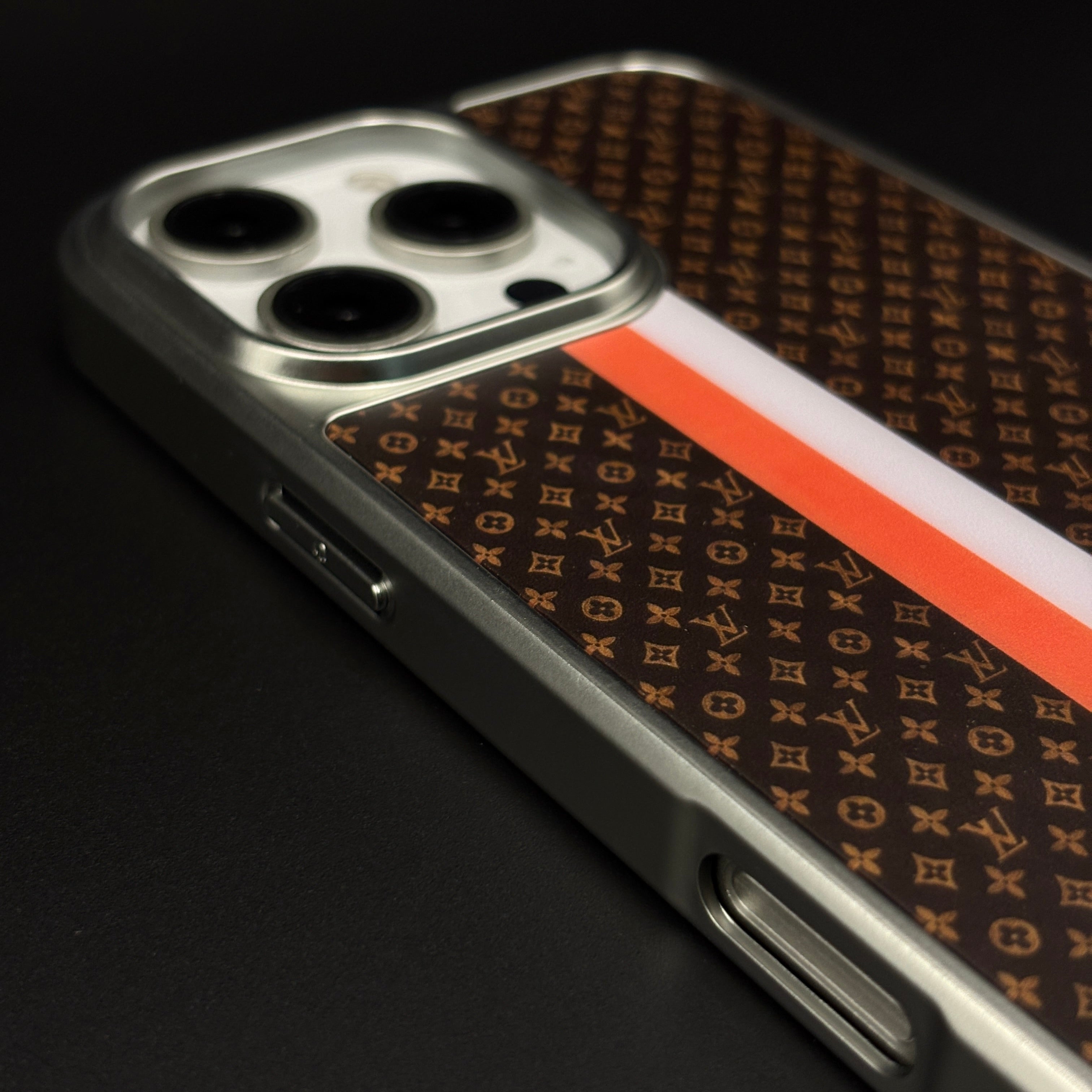 Luxury Fashion Stripe Monogram Metal Style Frame Case Cover for iPhone