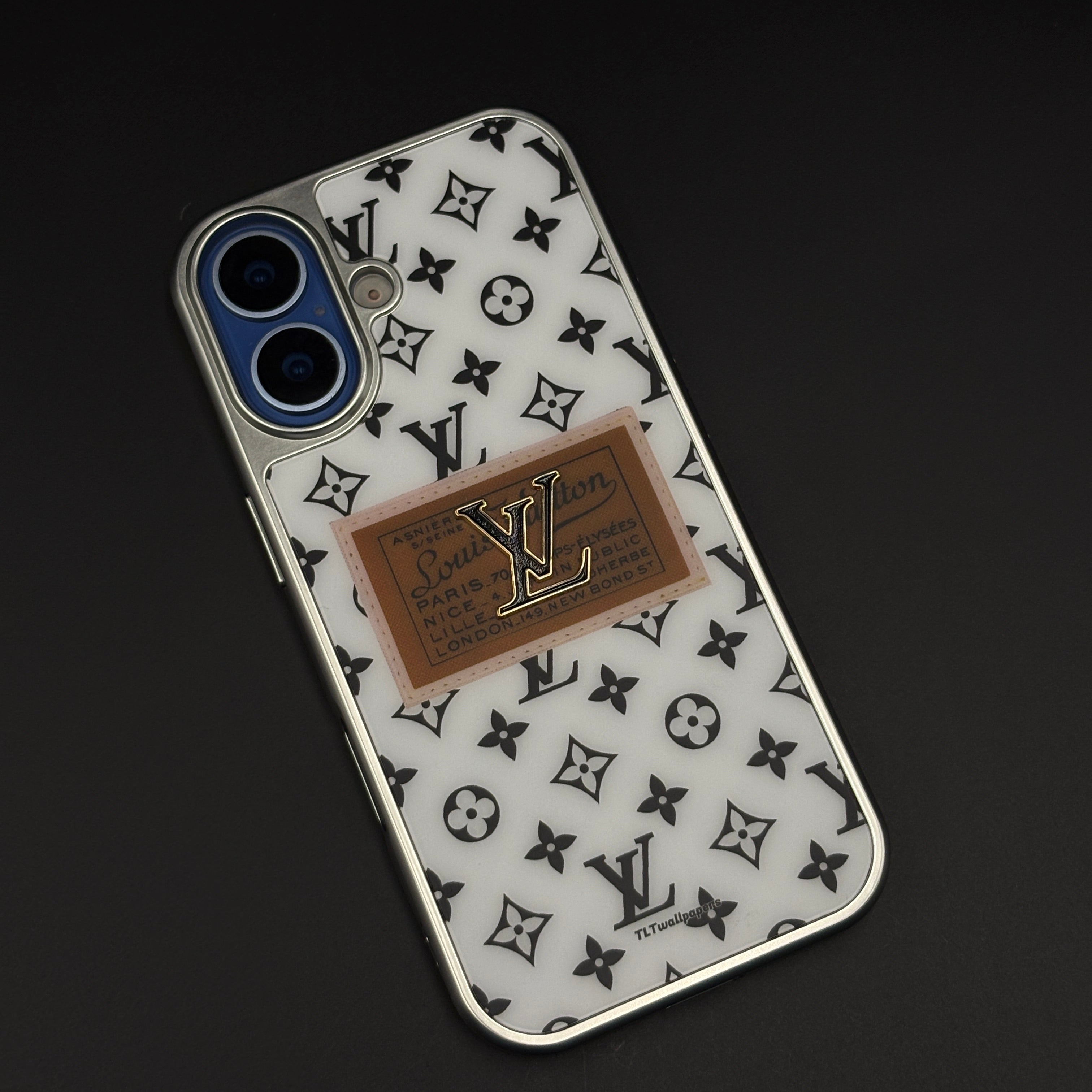 Luxury Fashion Brand Monogram Metal Style Frame Case Cover for iPhone 17