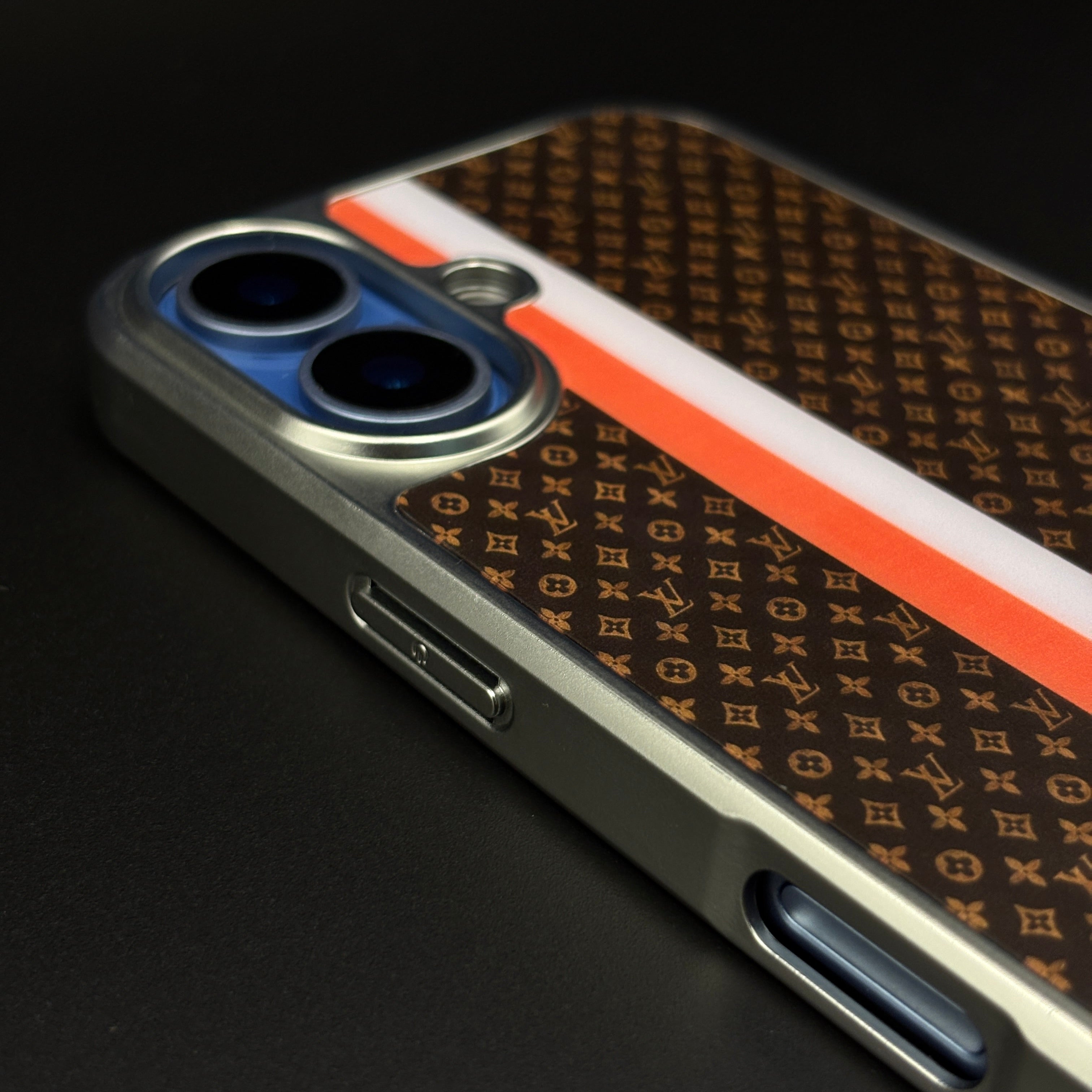 Luxury Fashion Stripe Monogram Metal Style Frame Case Cover for iPhone 17