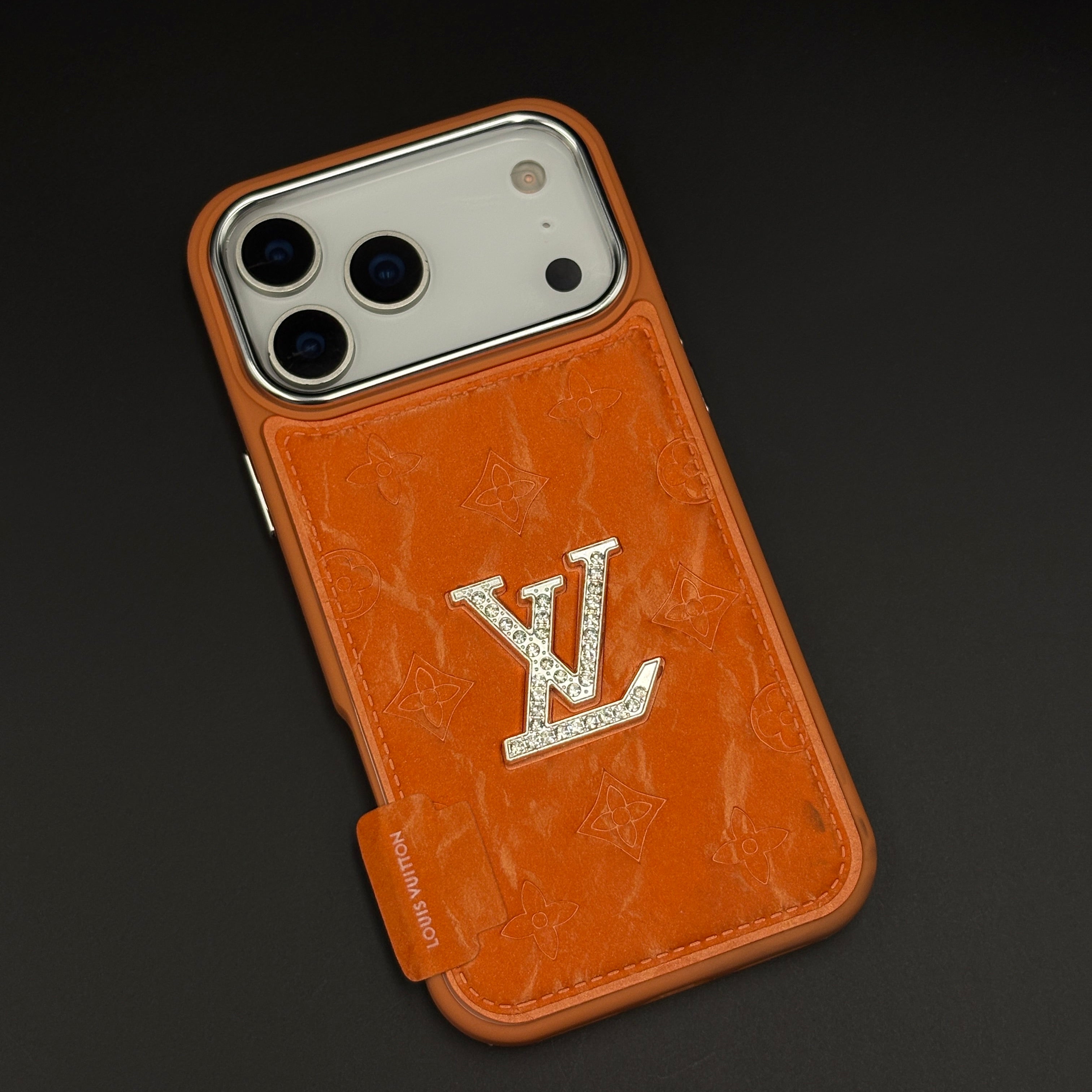 Luxury Monogram Leather Case Cover for iPhone 17 Series – Orange | Diamond Letter Embossed Detail
