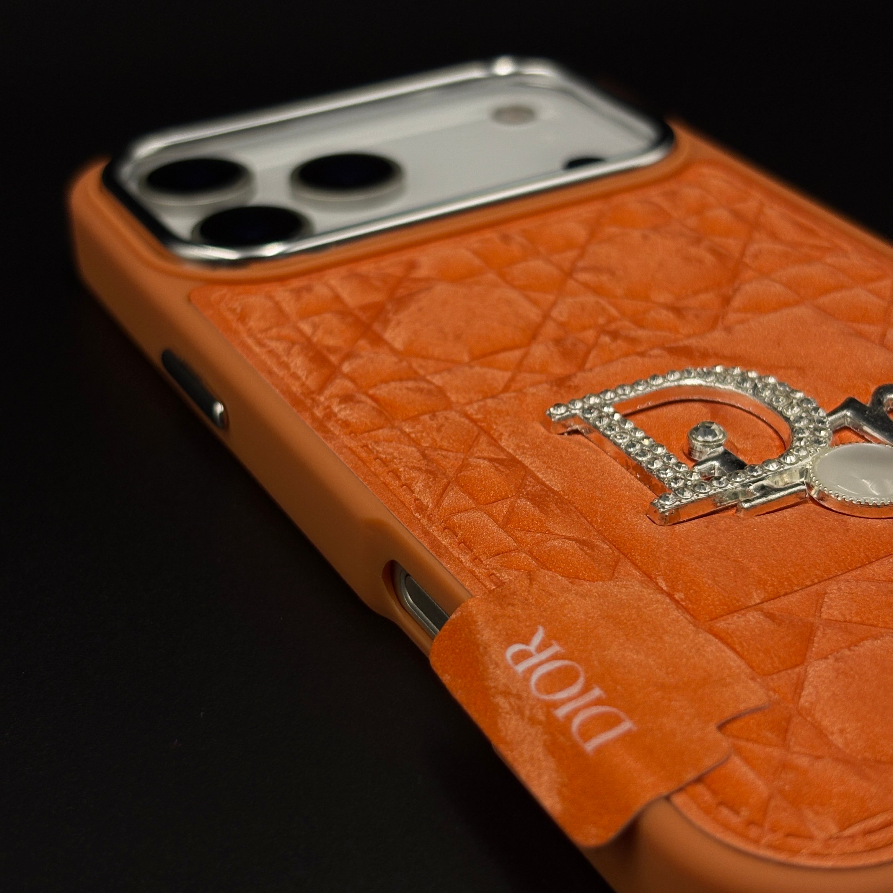 CD Pearl Diamond Luxury Leather Case for iPhone 17 Series – Orange