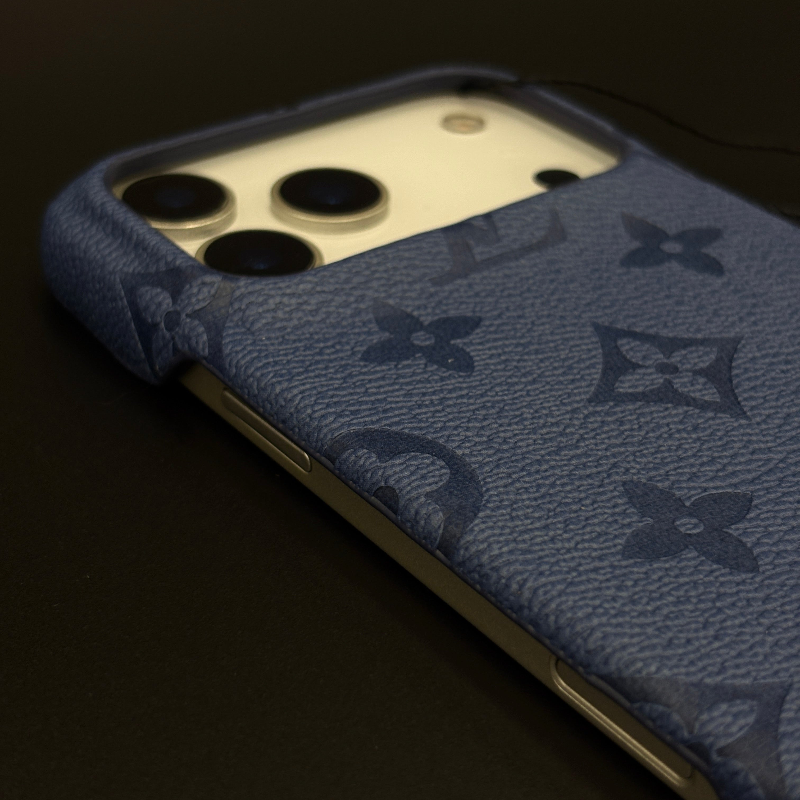 Luxury Branded Monogram Blue Mobile Case Cover for iPhone 17 Series | Embossed Logo | Designer inspired