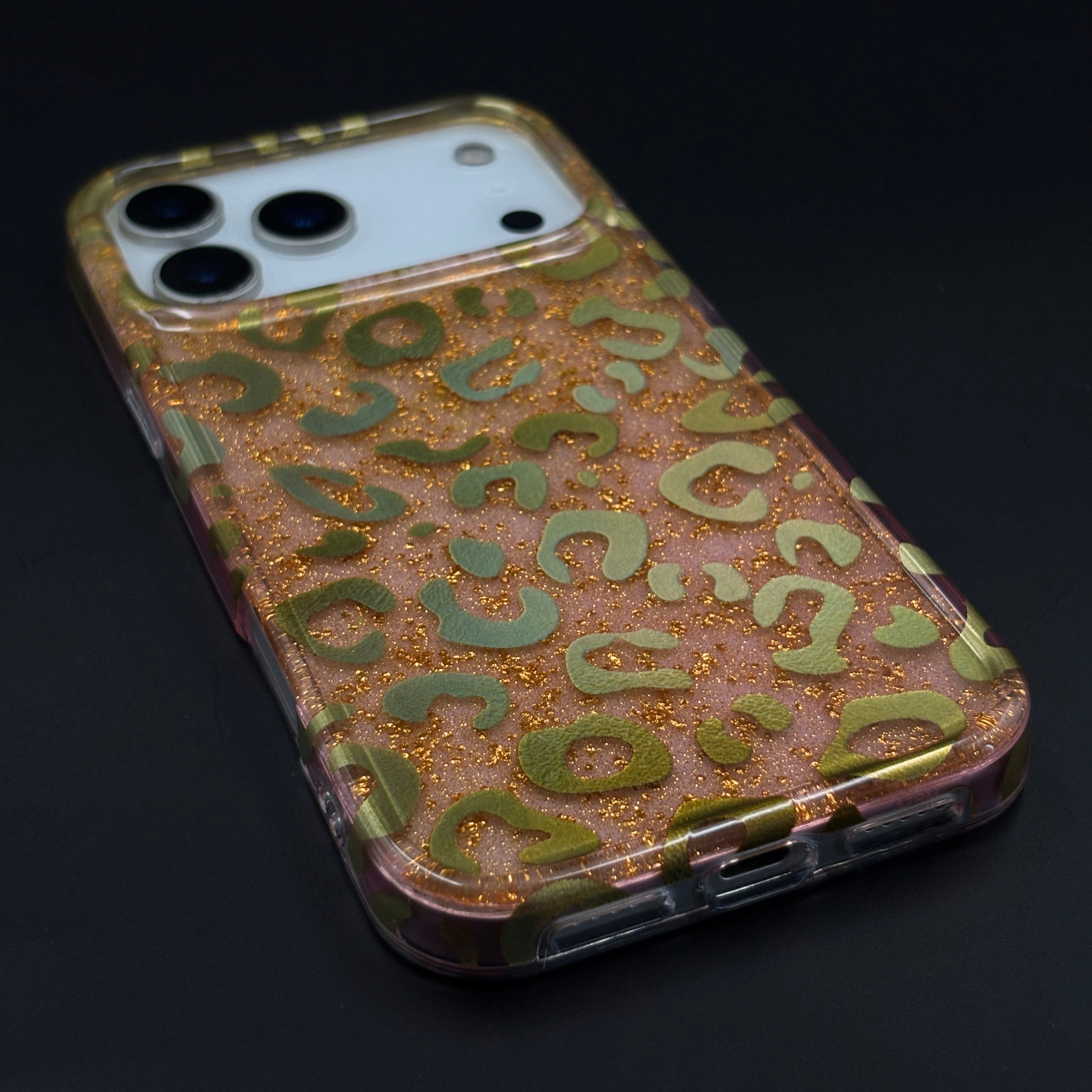 Golden Glitter Leopard Protective Mobile Case Cover for iPhone 17 Series