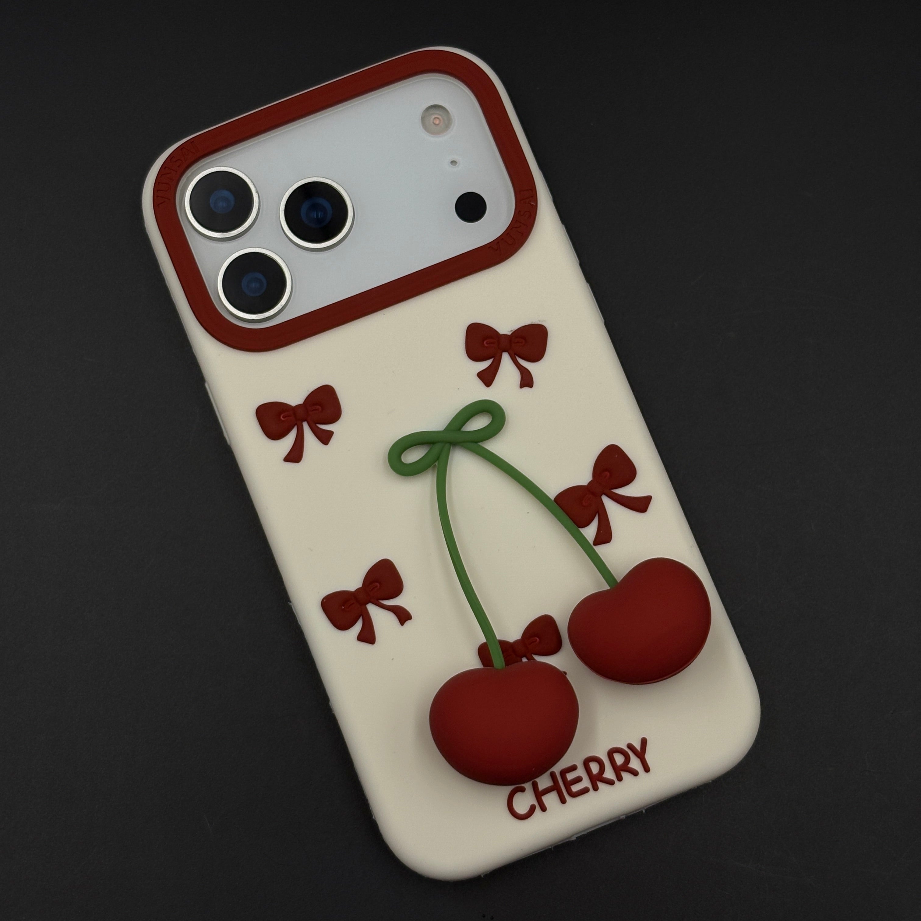 Silk Feel Cherry Silicone Phone Case Cover for iPhone 17 Series | 3D Fruit Pattern Soft Cover