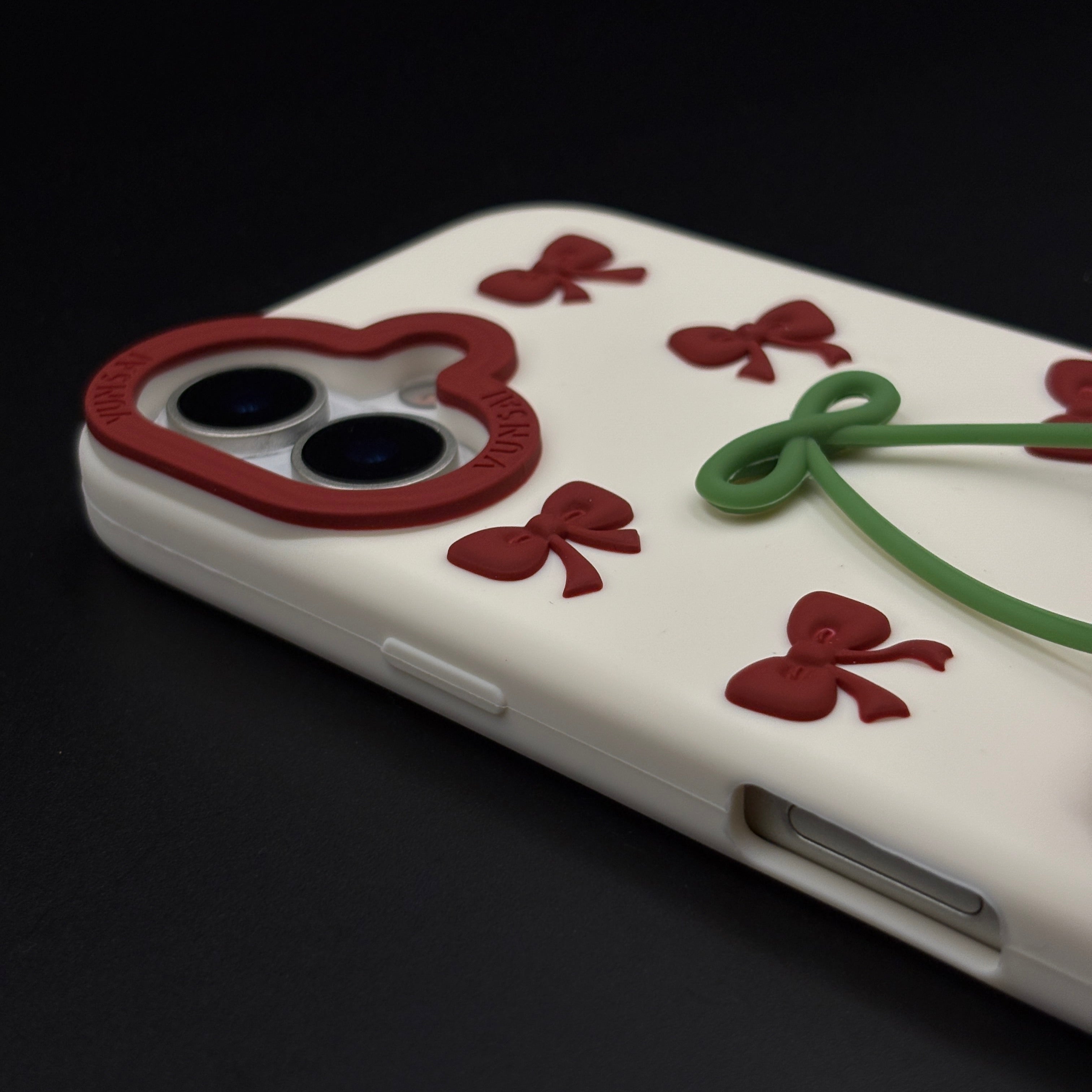 Silk Feel Cherry Silicone Phone Case Cover for iPhone 17 | 3D Fruit Pattern Soft Cover