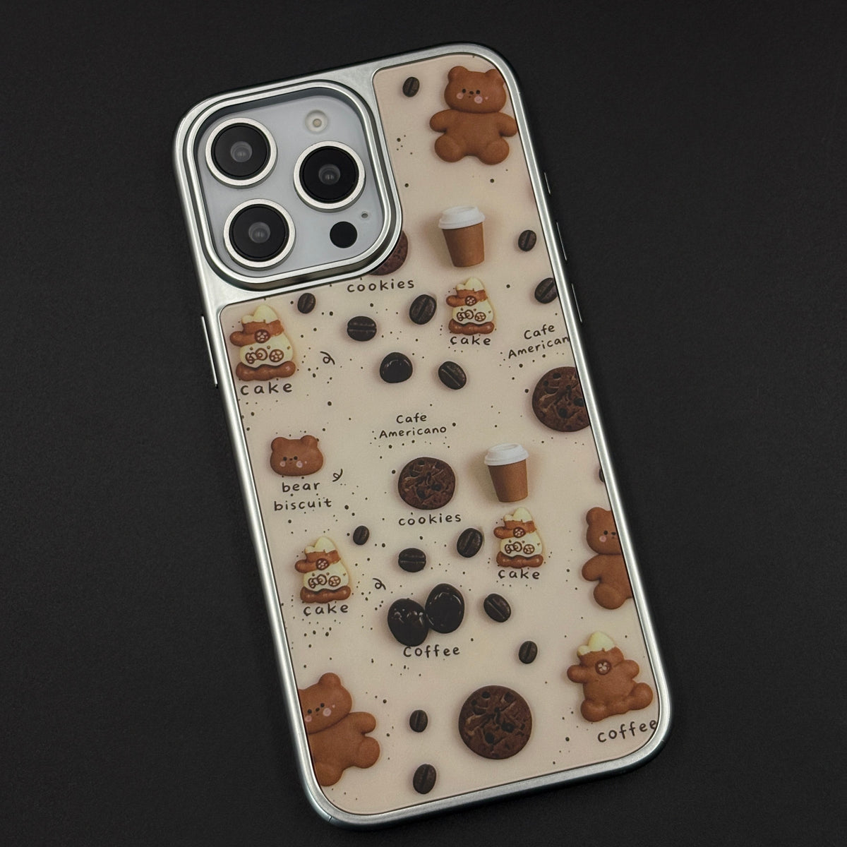 Luxury Café Coffee Print Matte Chrome Frame Case for iPhone