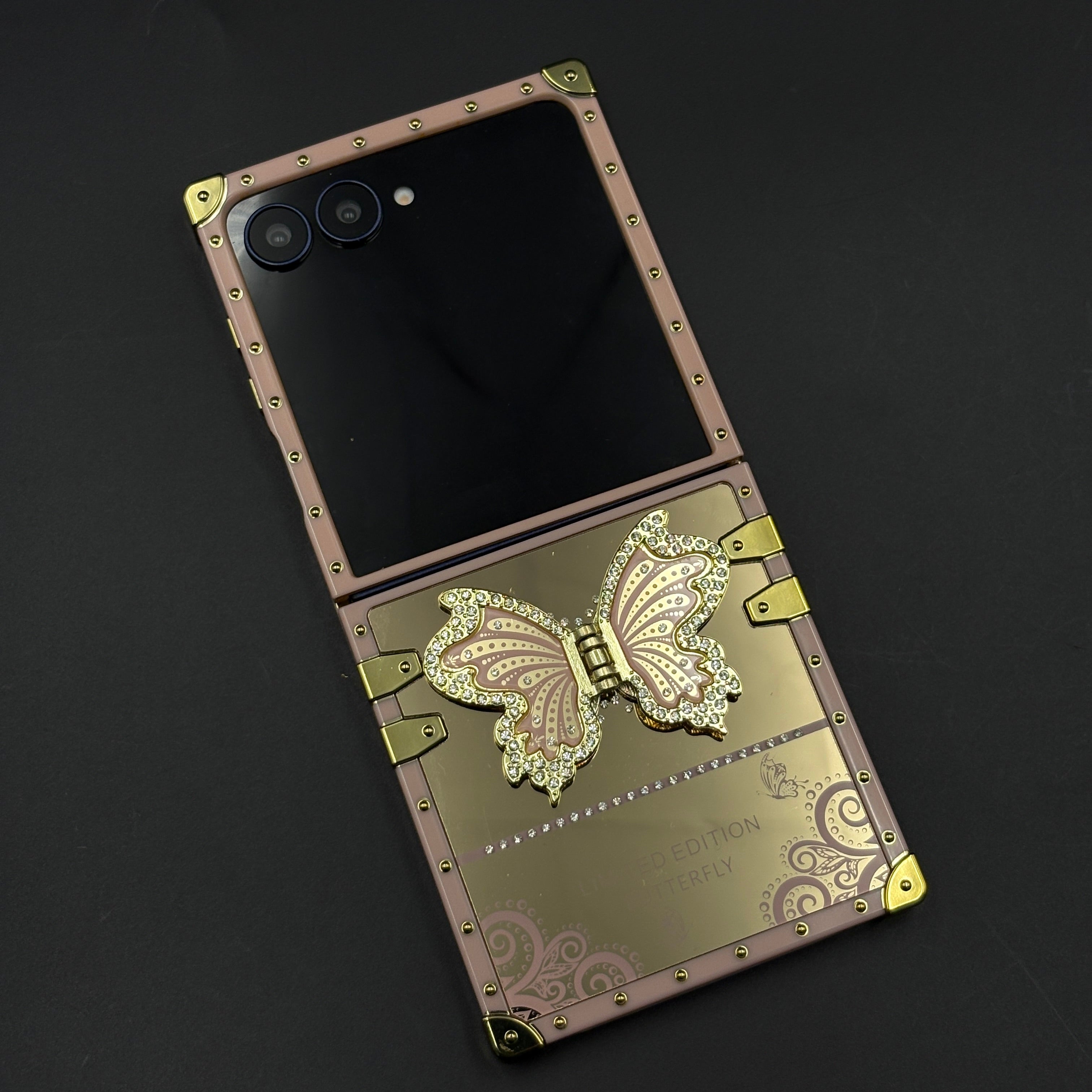 Luxury Butterfly Trunk Case for Samsung Galaxy Z Flip 7 | Gold Mirror Finish | Diamond Butterfly