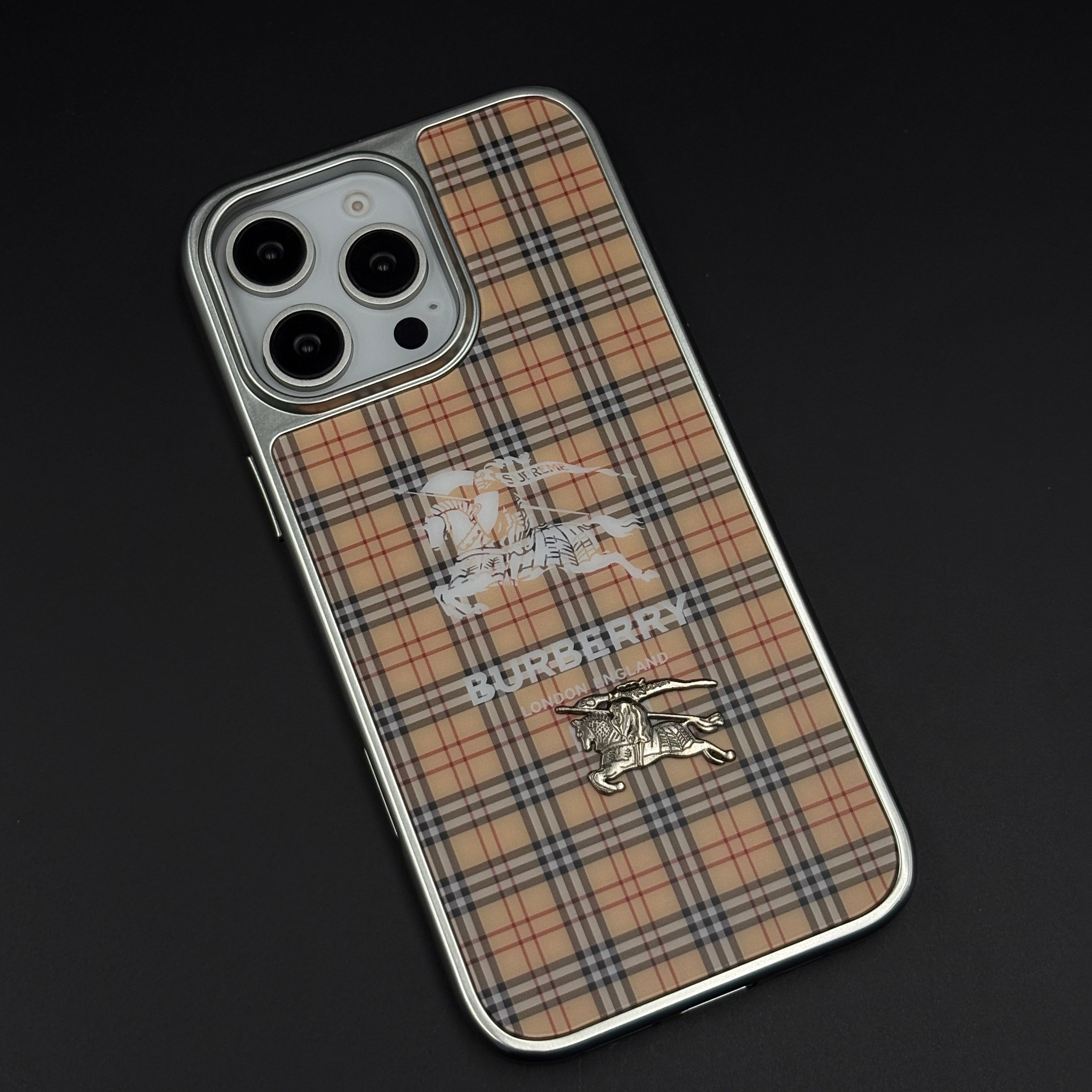 BBRY Check Plaid Metal Style Frame Case for iPhone | Premium Designer Back Cover