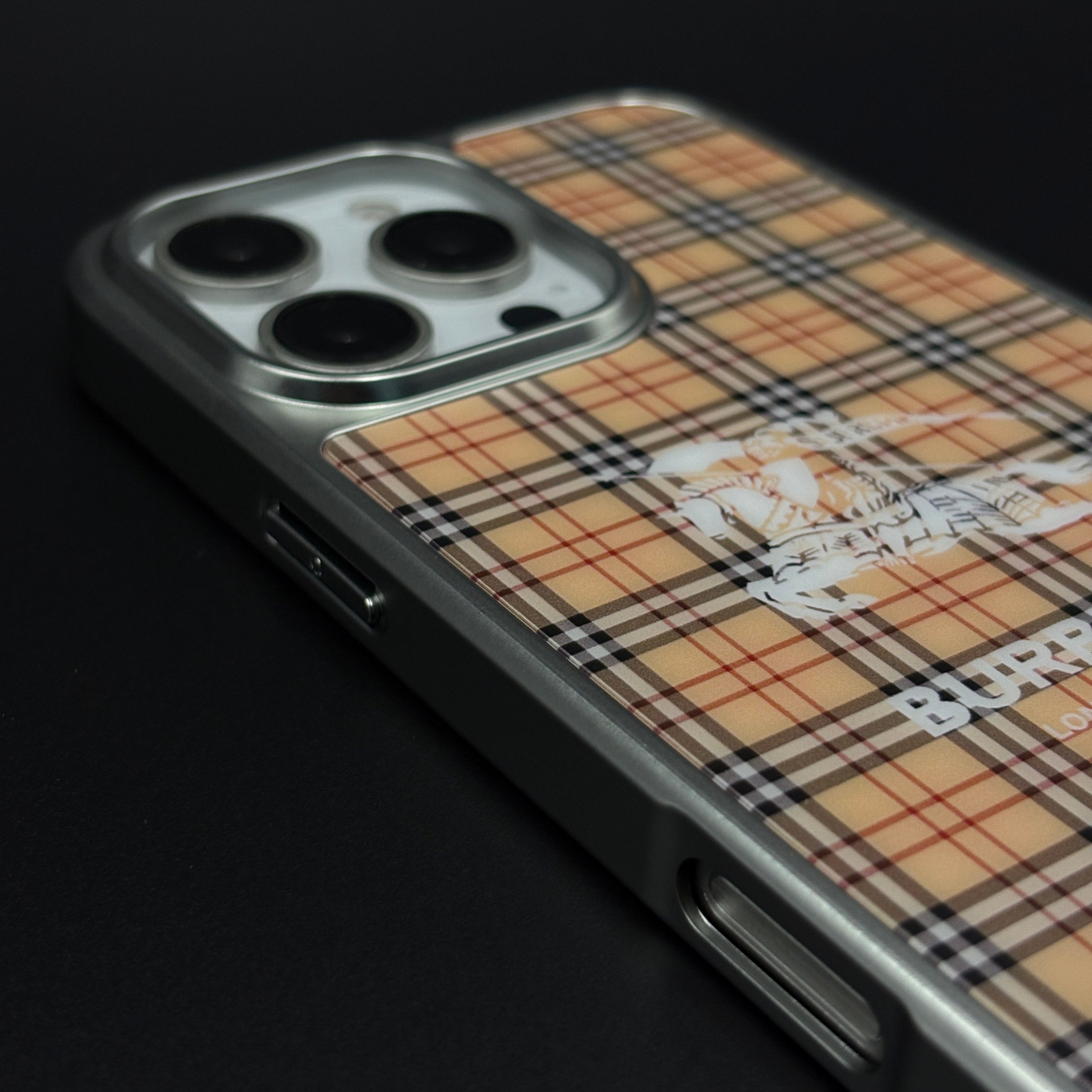 BBRY Check Plaid Metal Style Frame Case for iPhone | Premium Designer Back Cover